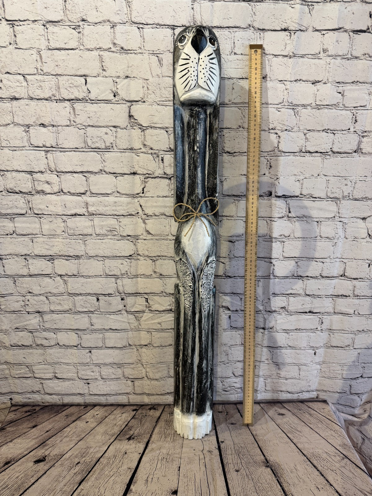 100cm Grey Wooden Shabby Dog Statue Ornament Fair Trade Handcarved5