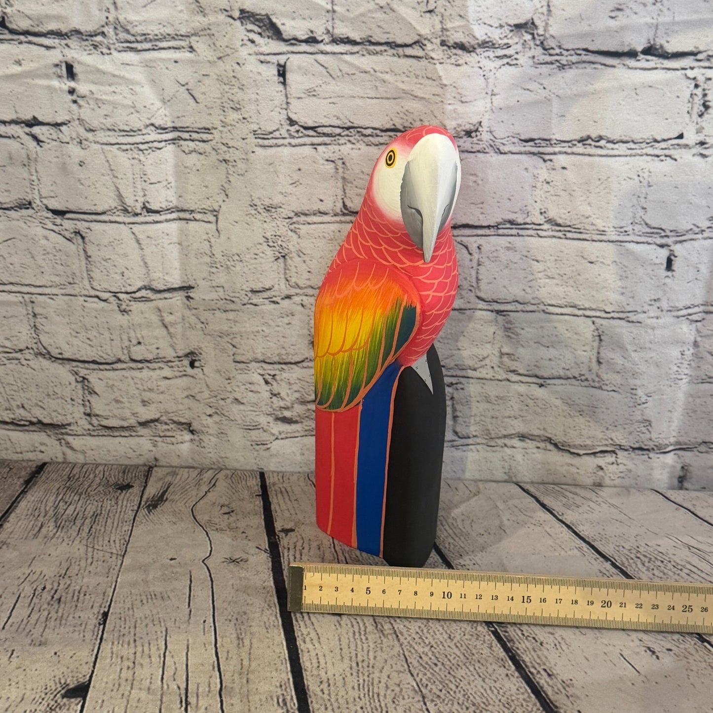 30cm Bright Red Parrot Bird Ornament Statue Fair Trade Hand Made Carved Wood7