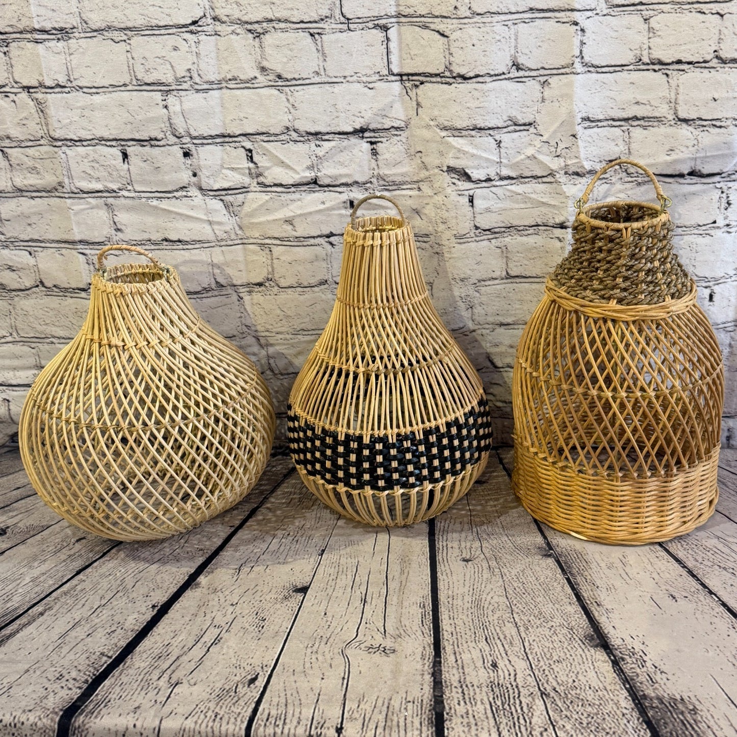 30cm x 25cm Natural Wicker Rattan Ceiling Pendant Light Shade Lampshade LED Bulb6