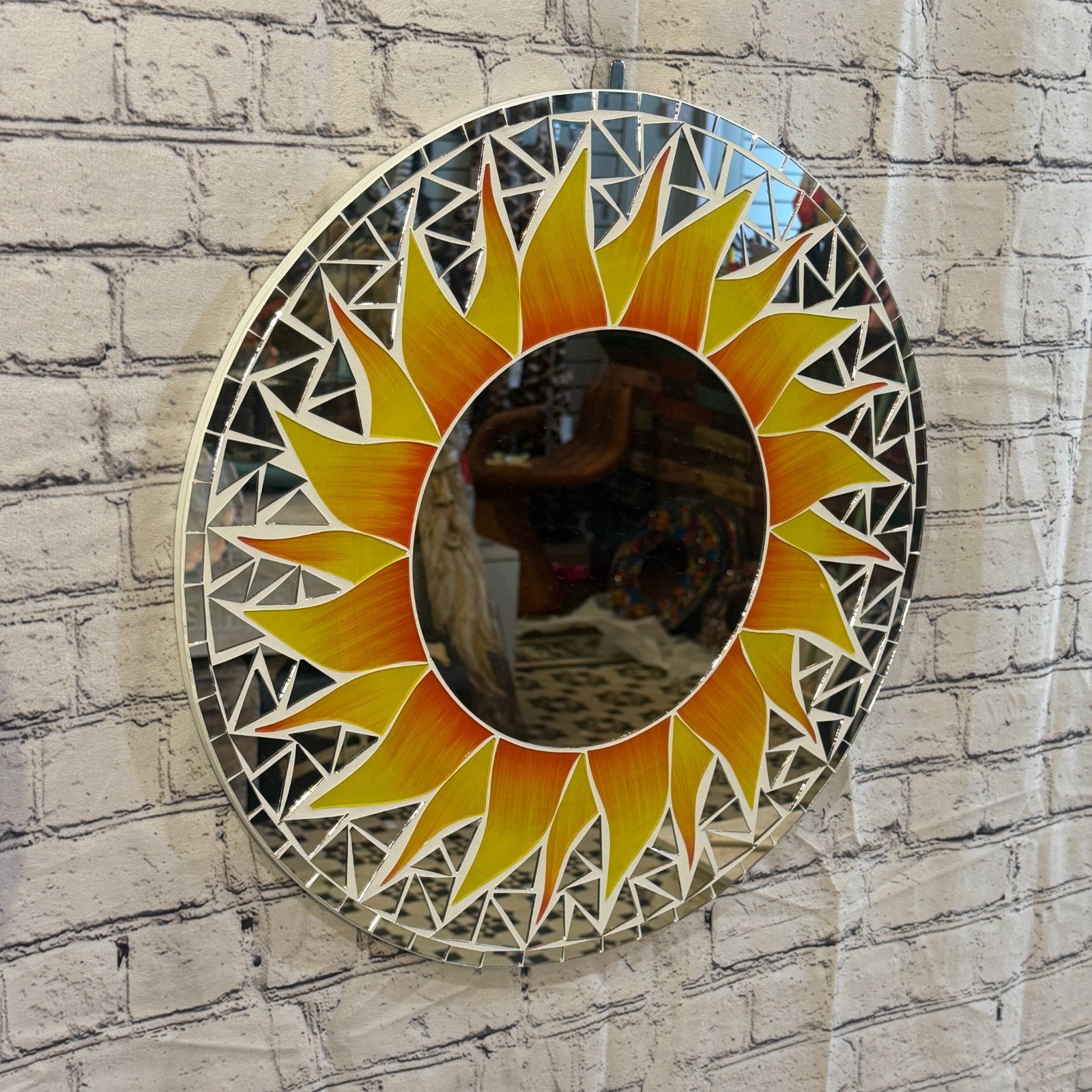 Orange Sun Flame Mosaic Tile Wall Mirror 50cm x 50cm 20 Inches Handmade0