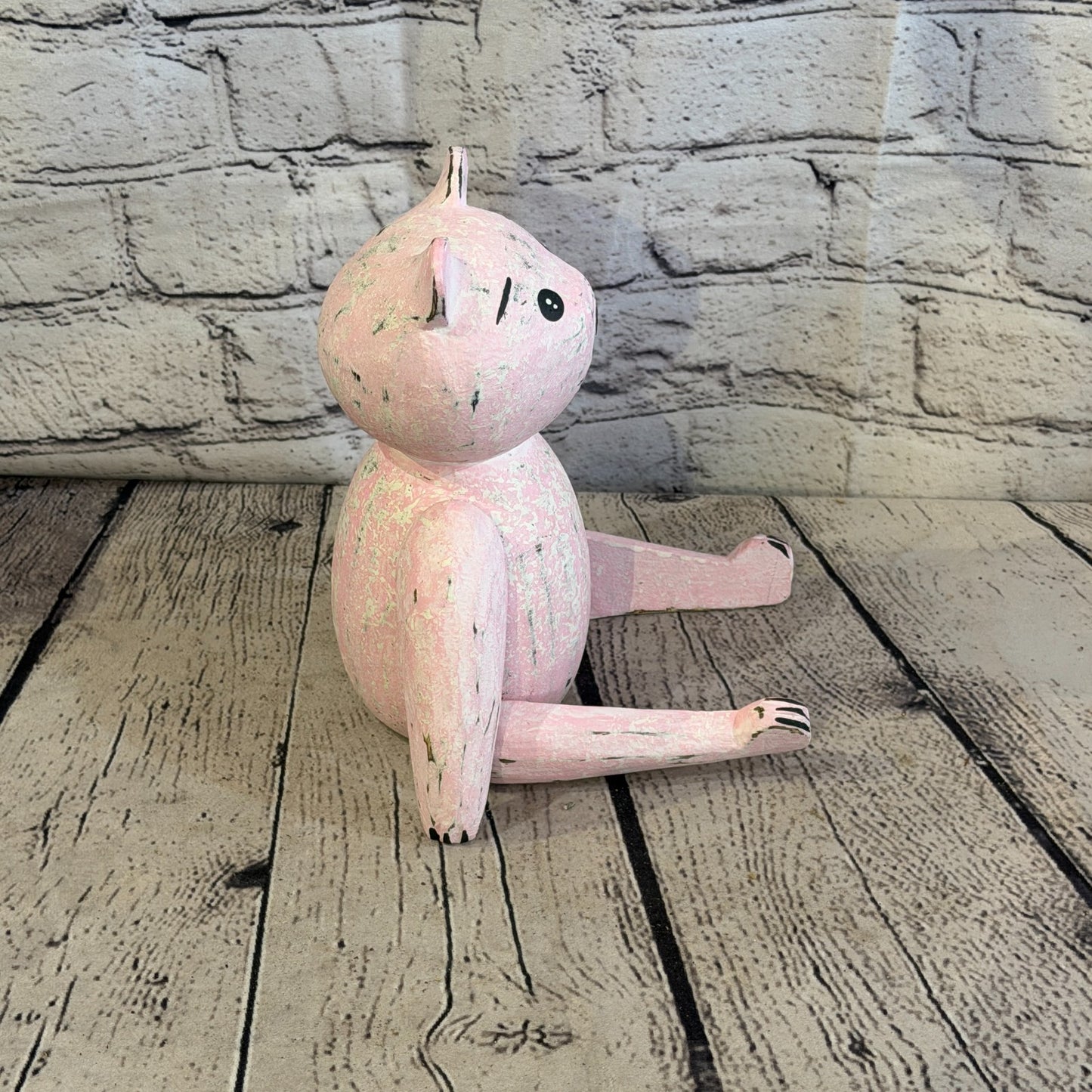 20cm Pink Teddy Bear Sitting Animal, Wooden Shelf Ornament Handmade & Fairtrade3