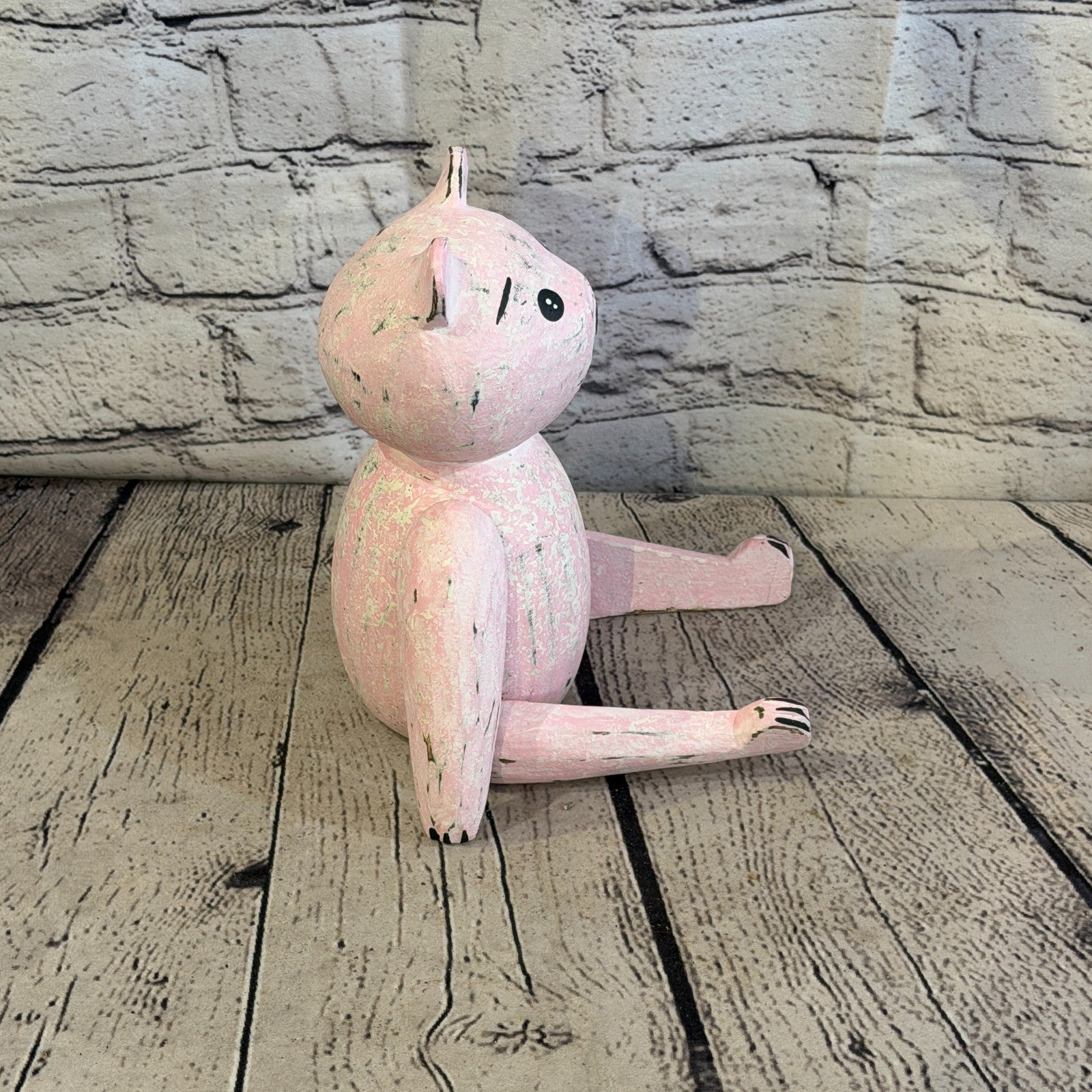 20cm Pink Teddy Bear Sitting Animal, Wooden Shelf Ornament Handmade & Fairtrade3
