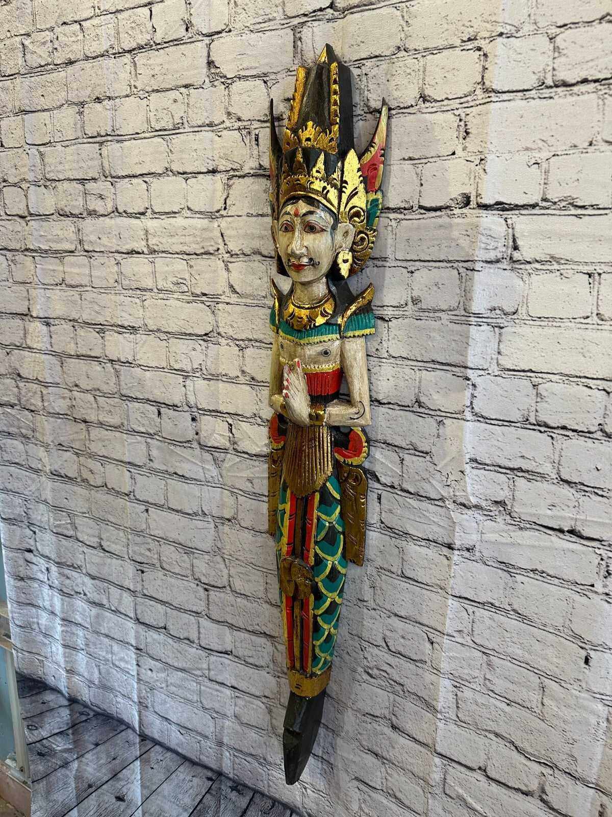 Plain Antique Colour Sita Dewi Bali Rice Goddess Wings Mermaid Wood 100cm Pair2