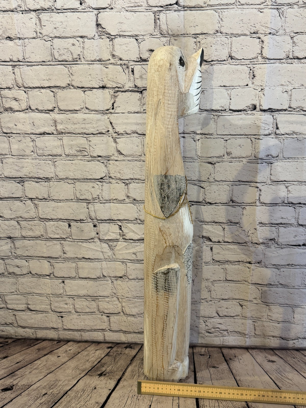80cm White Wooden Shabby Dog Statue Ornament Fair Trade Handcarved7