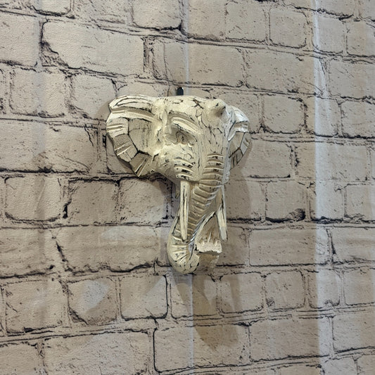 20cm x 20cm Plain White Painted Wood Elephant Head Wall Mounted Art Shabby0