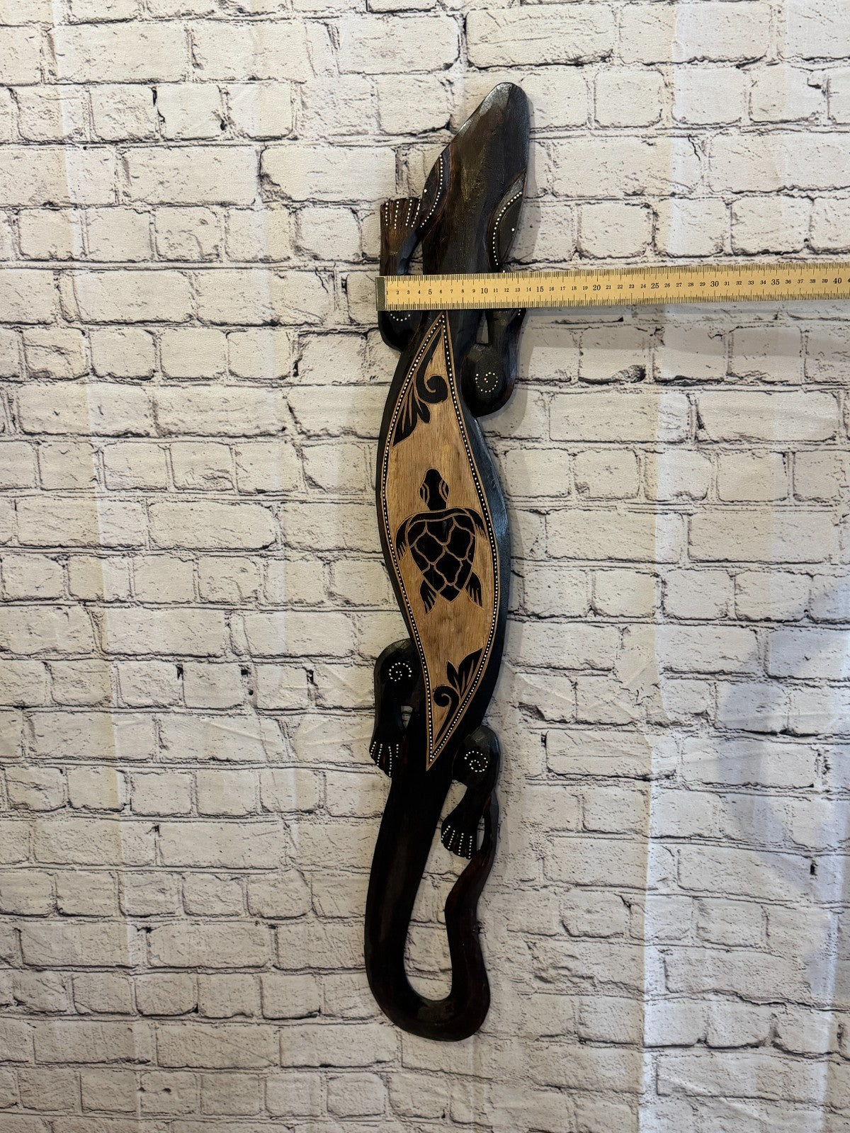 100cm Turtle GeckoCarved Wooden Brown Work Painted Ethnic Tribal Tiki Wall Art3