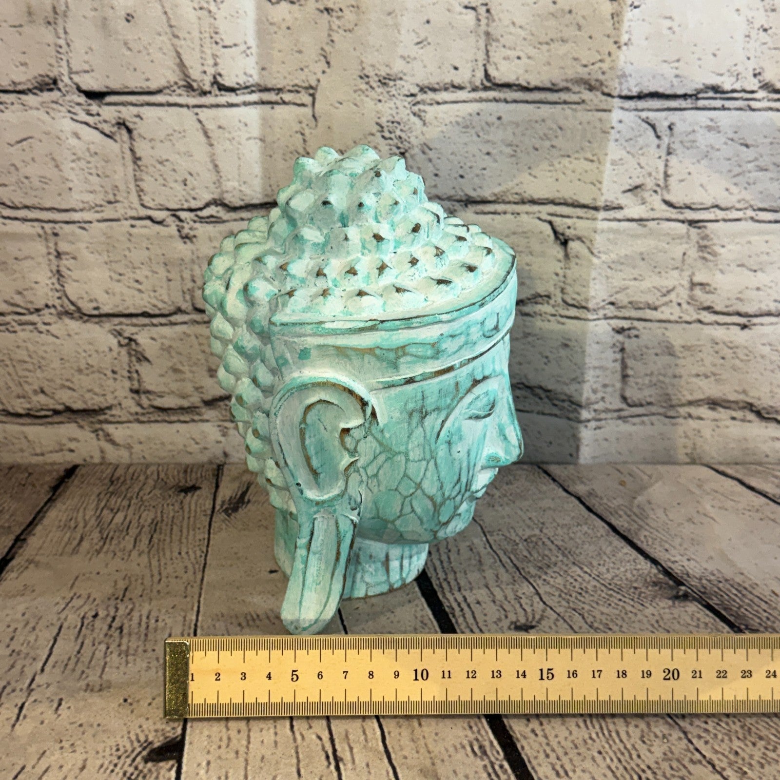 20cm Green Head Buddha Ornament Sculpture Statue Buddhas Hand Carved Wood7