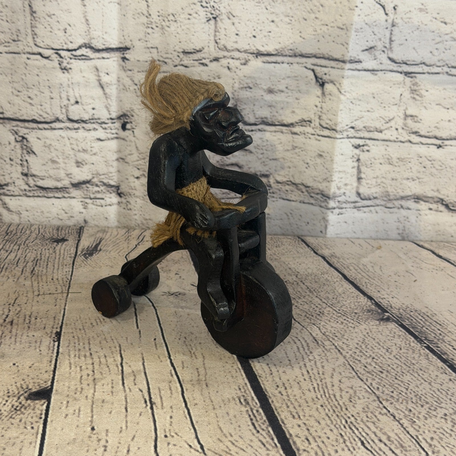 15cm Big Wheel Riding African Tribal Warrior Man Figure Statue Wood Hand Carved2