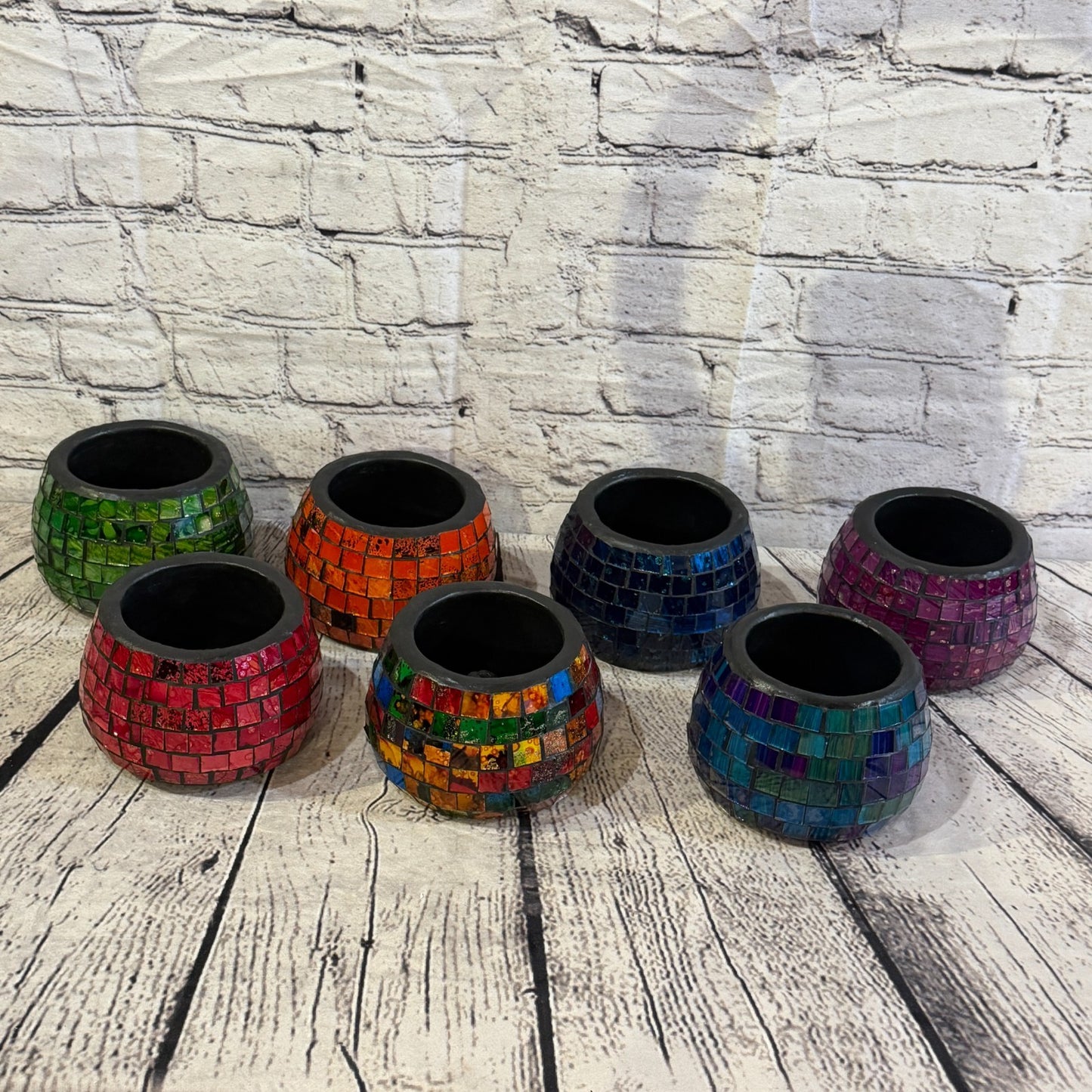 Rainbow Small Pot 12cm Round Mosaic Pottery Incense Holder Burner Detail3