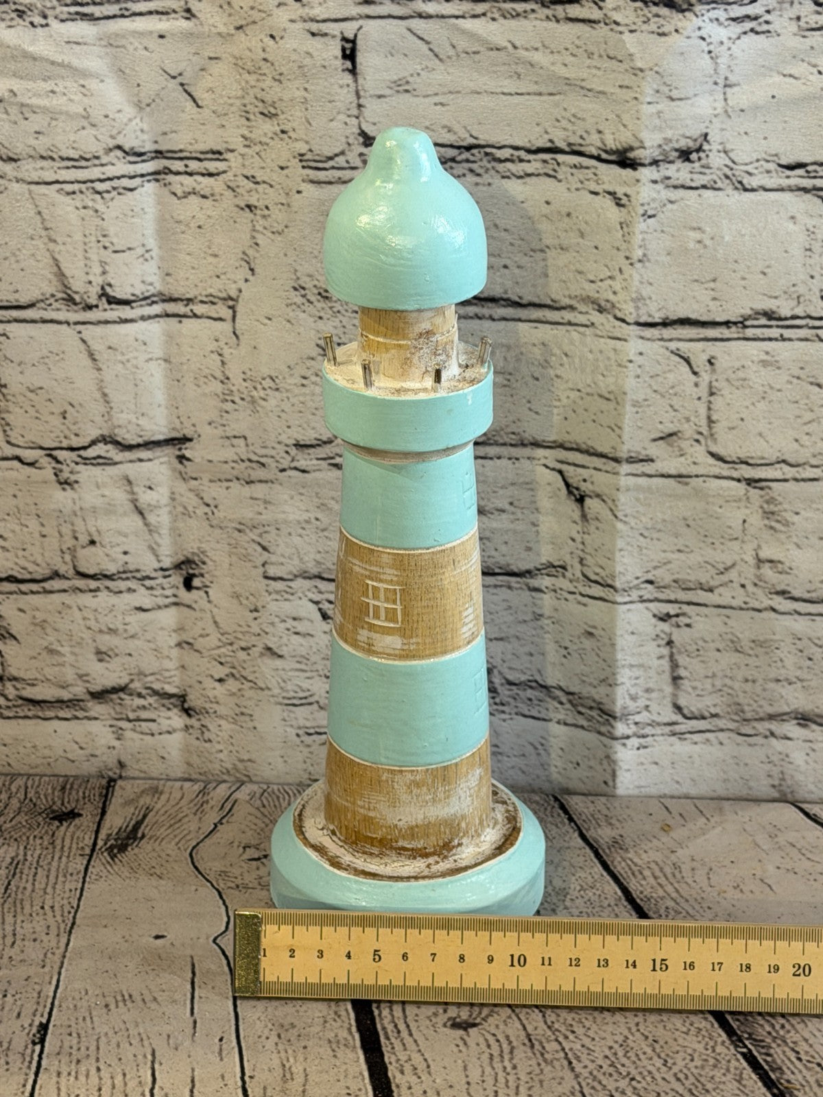 30cm Green White Wooden Lighthouse Ornament Nautical Coastal Sculpture Statue4