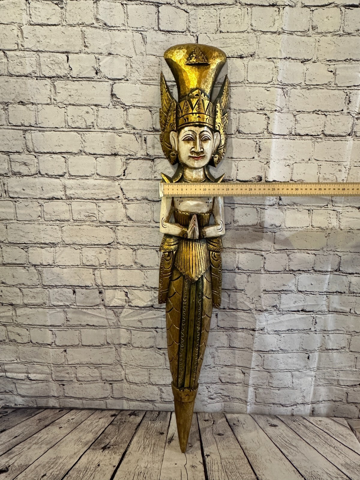 Old Antique Colour Sita Dewi Bali Rice Goddess Wings Mermaid Wood 100cm Pair6