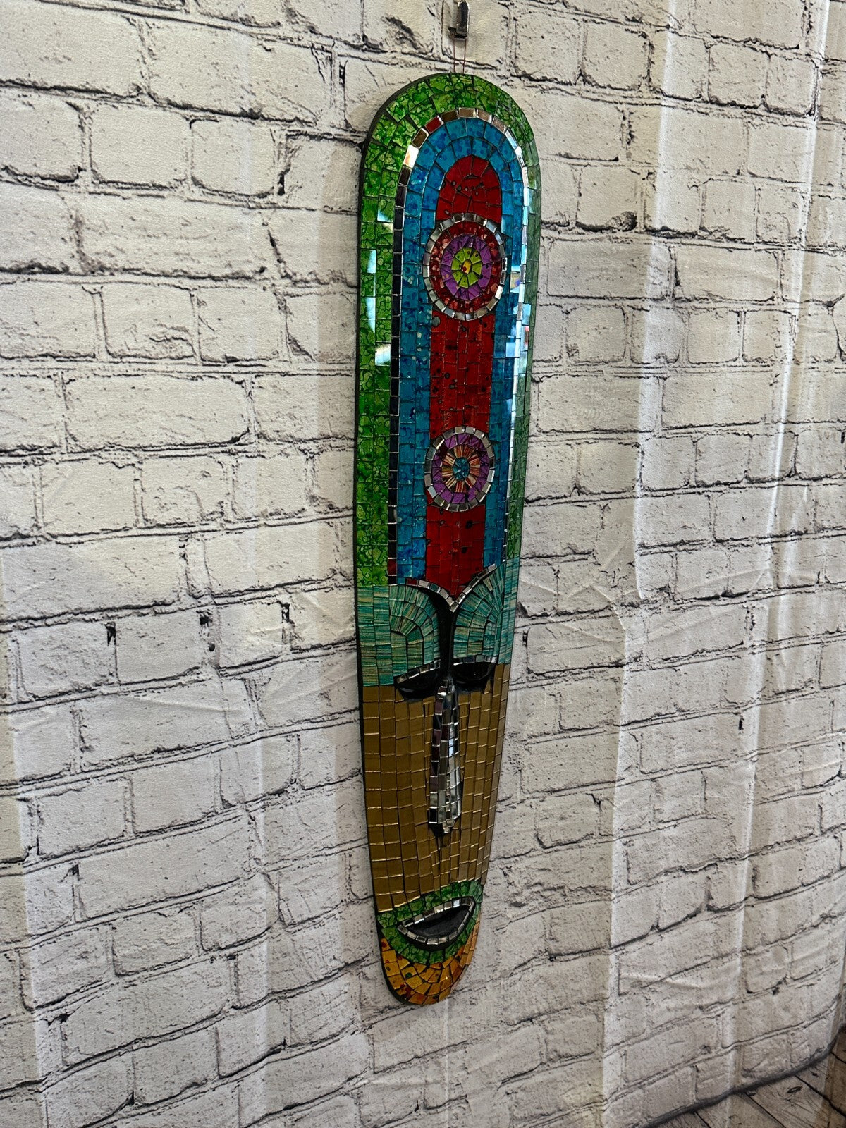 80cm Mosaic Mirror Mask Carved Painted Ethnic Tribal Wall Art Handmade Design 30