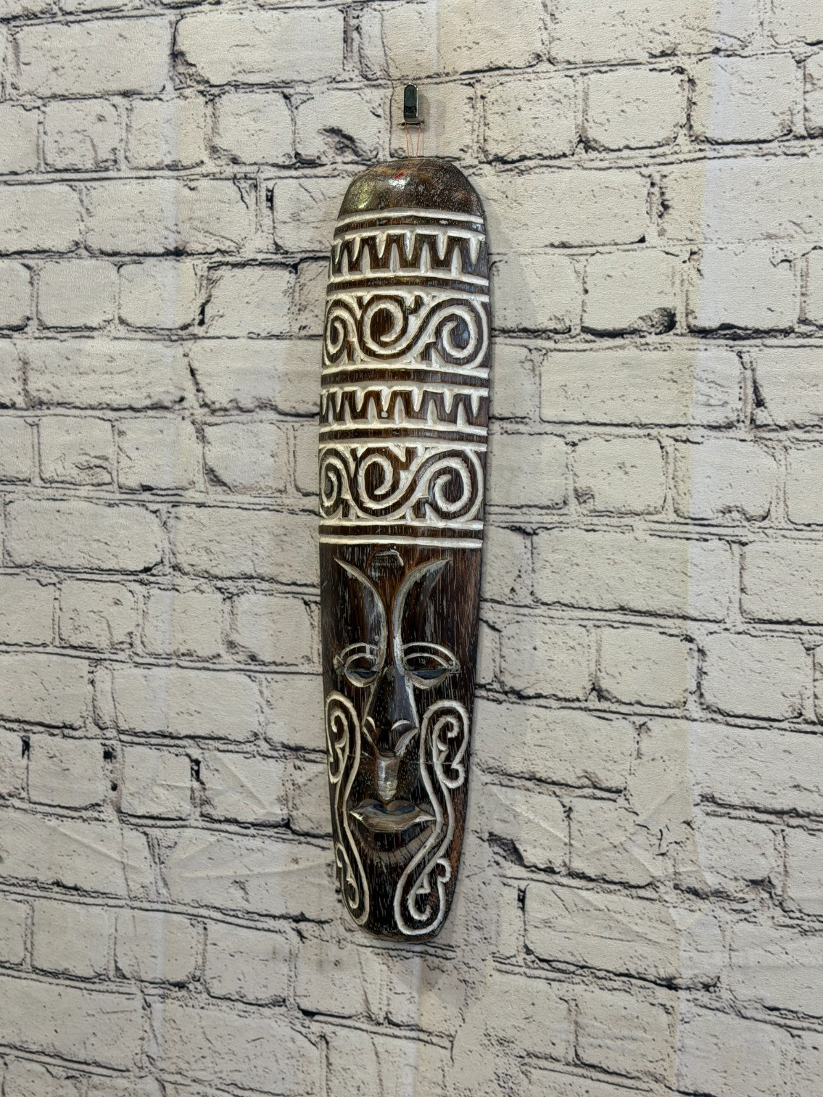 50cm Wave Brown Thin Painted Mask Carved Wooden Ethnic Tribal Tiki Wall Art1