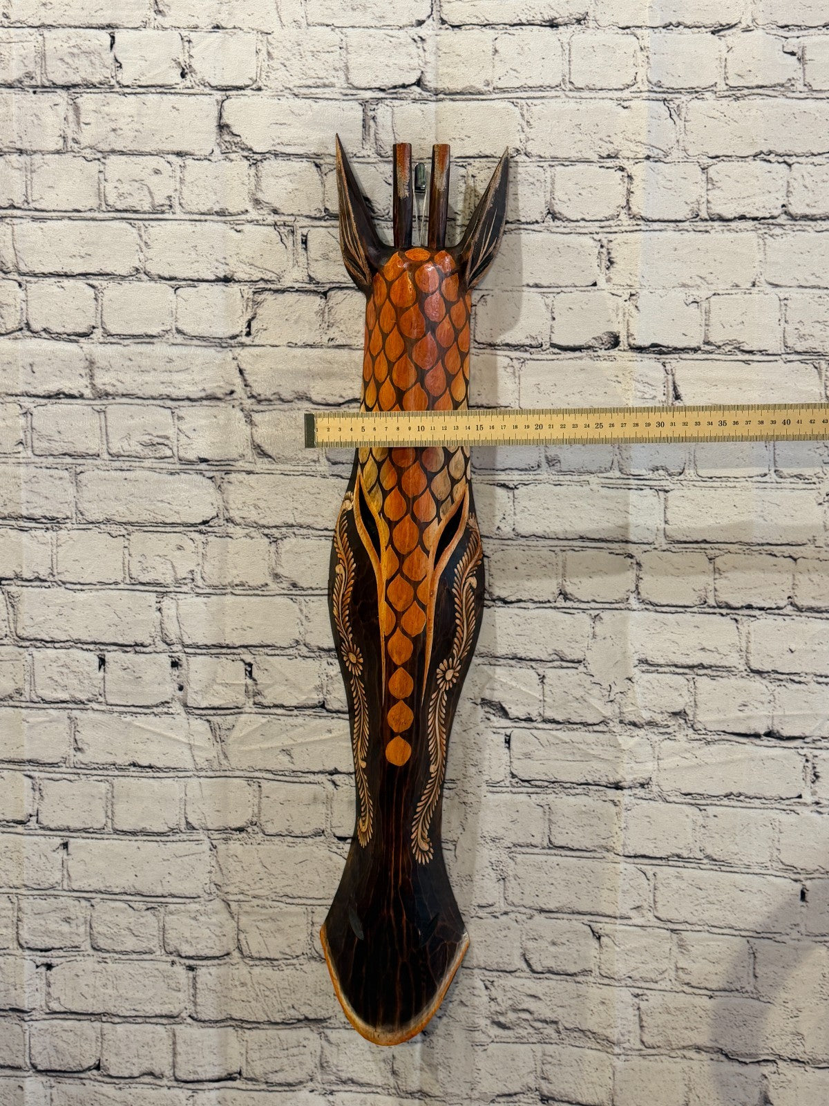 80cm Giraffe Paint Hand Carved Fair Trade Wooden Animal Wall Art Wall Hang Mask3