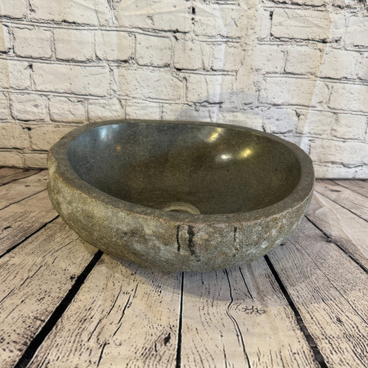 38cm x 34cm Wash Basin Bathroom Counter Top Washing River Stone Bowl Sink No 80