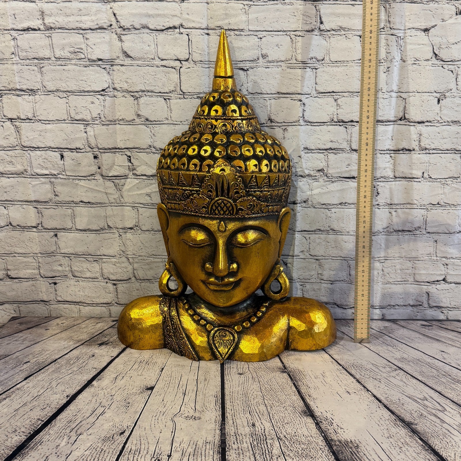 60cm Gold Head Shoulder Buddha Ornament Sculpture Statue Buddhas Handcarved Wood4