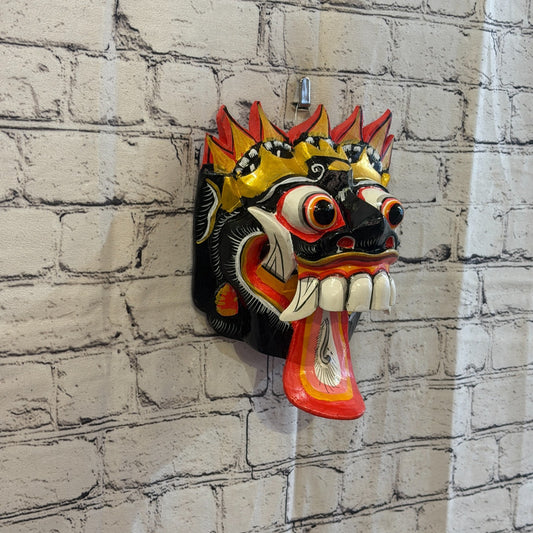 25cm Rangda Demon Black Dragon Hindu Deity Wooden Hand Carved Mask Painted0
