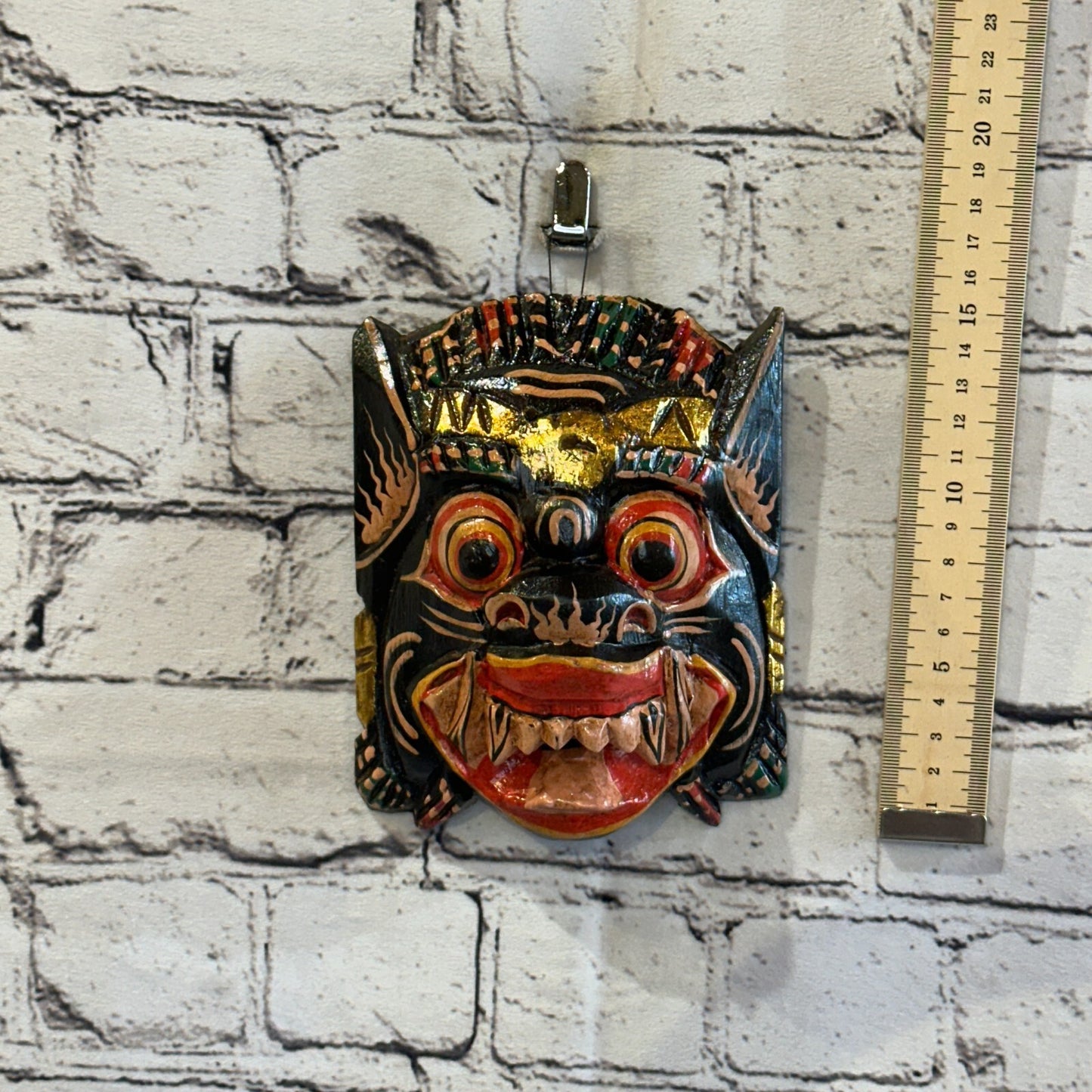 Small Wooden Black Barong Wall Mask 15cm x 12cm Handmade And Fairtrade Hindu3