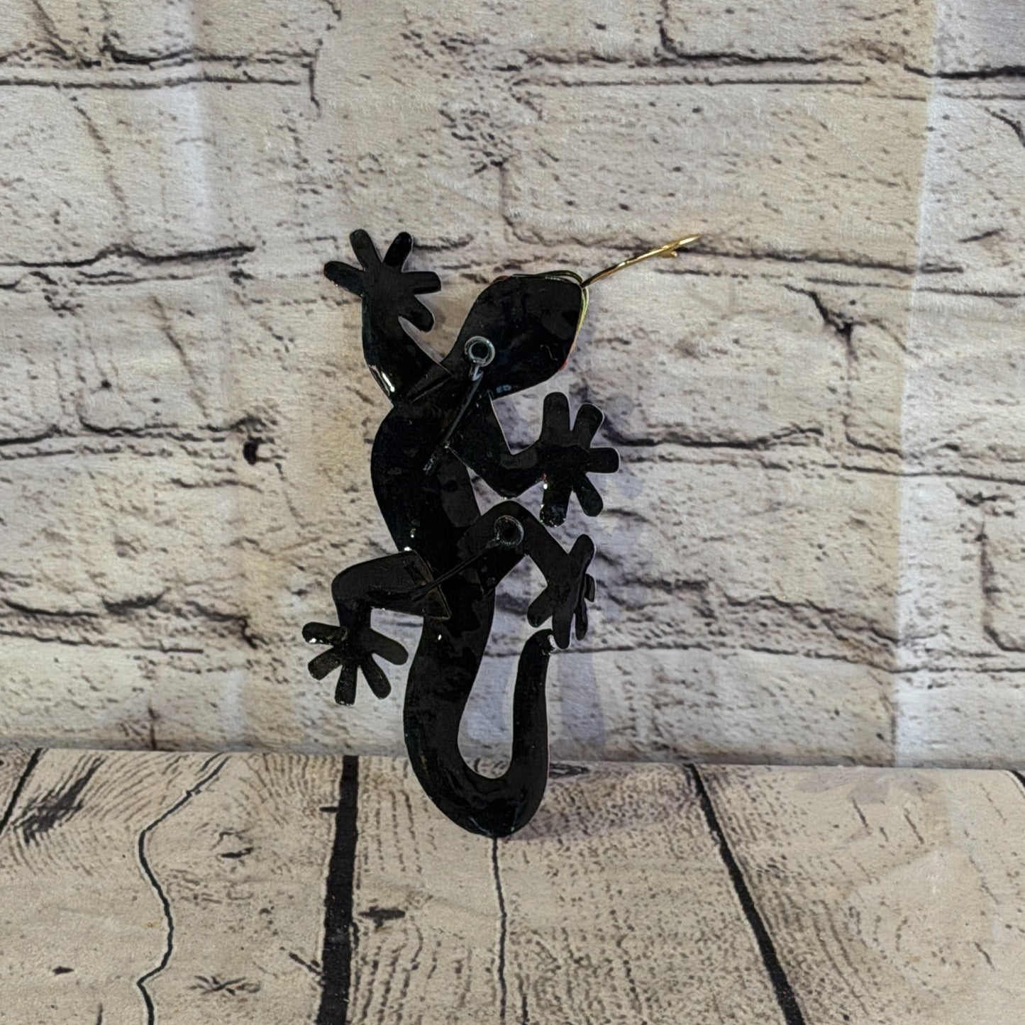 30cm x 10cm Green Gecko Lizard Metal Tin Wall Hanging Ornament Painted Statue3