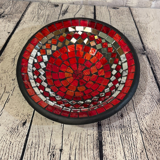 28cm Red Round Mirror Mosaic Handmade Ceramic Glass Tile Bowl Fruit0