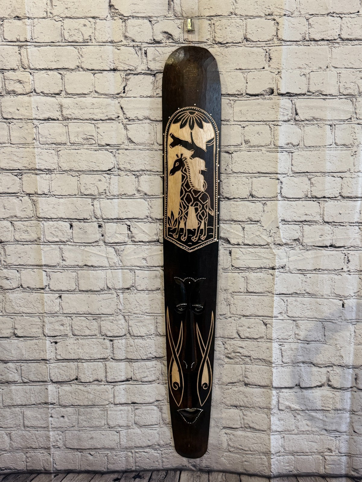 100cm Giraffe Mask Carved Wooden Brown Work Painted Ethnic Tribal Tiki Wall Art2