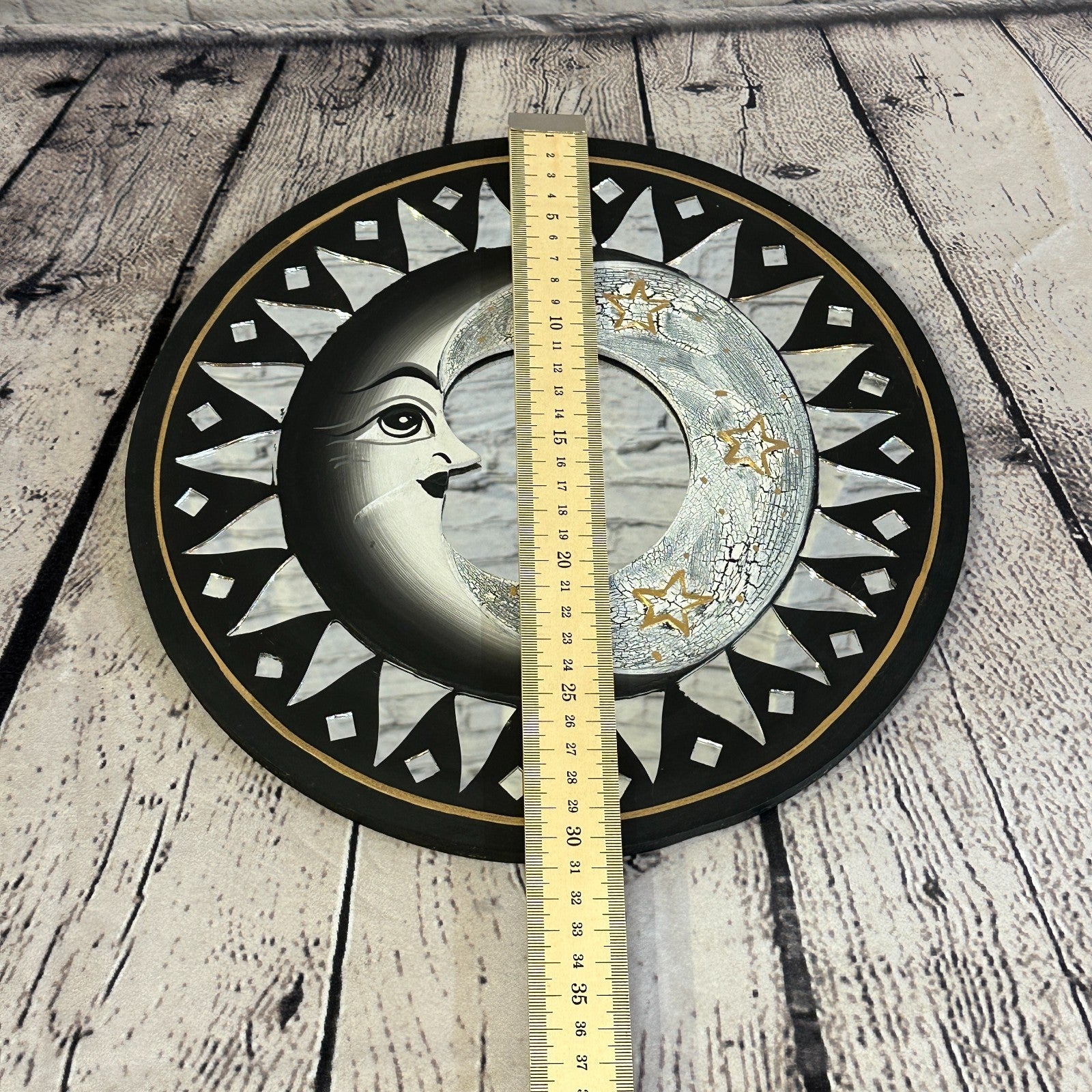 Black Full Moon Mosaic Tile Wall Mirror 40cm x 40cm 16 Inches Handmade Fairtrade4