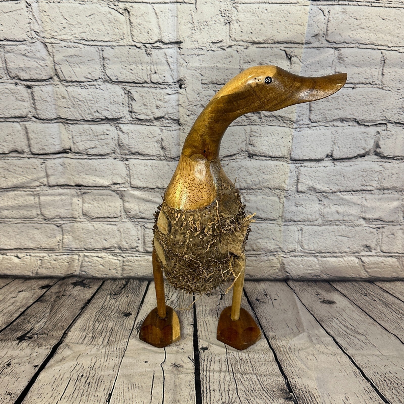 Looking Left 45cm Tall Wooden Hairy Duckling Baby Duck Bamboo Root Fairtrade1