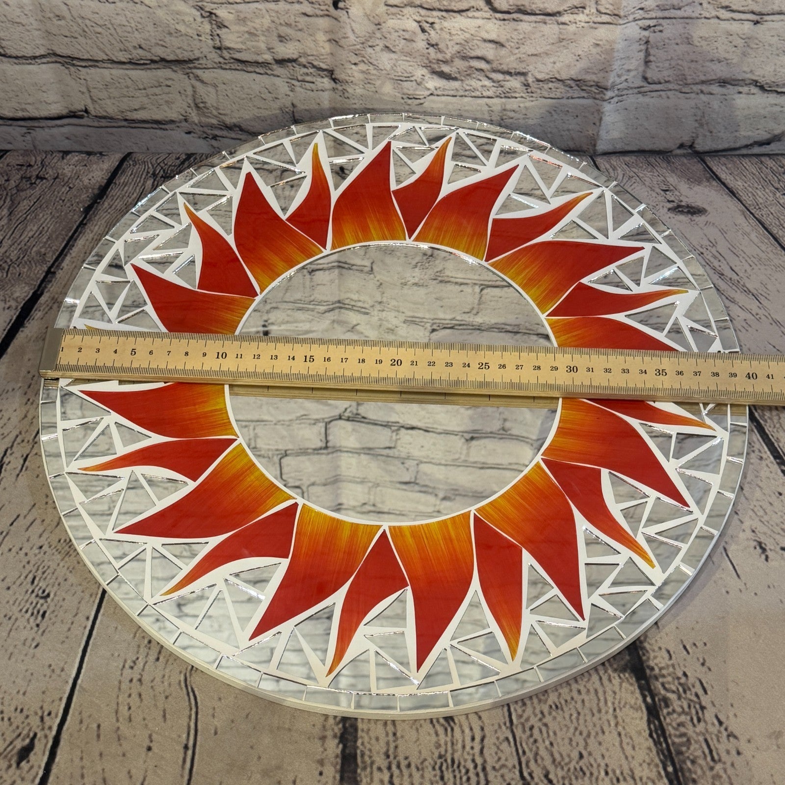 Red Sun Flame Mosaic Tile Wall Mirror 40cm x 40cm 16 Inches Handmade3