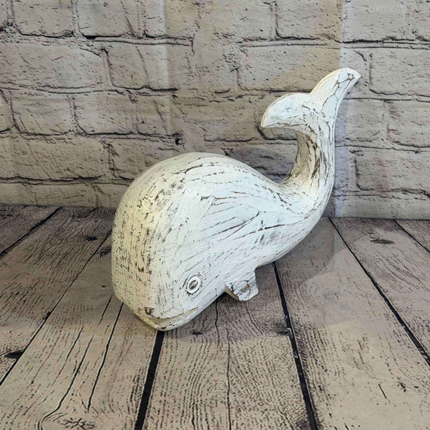 30cm x 15cm Whale White Fish Wood Coastal Ocean Bathroom Decoration0