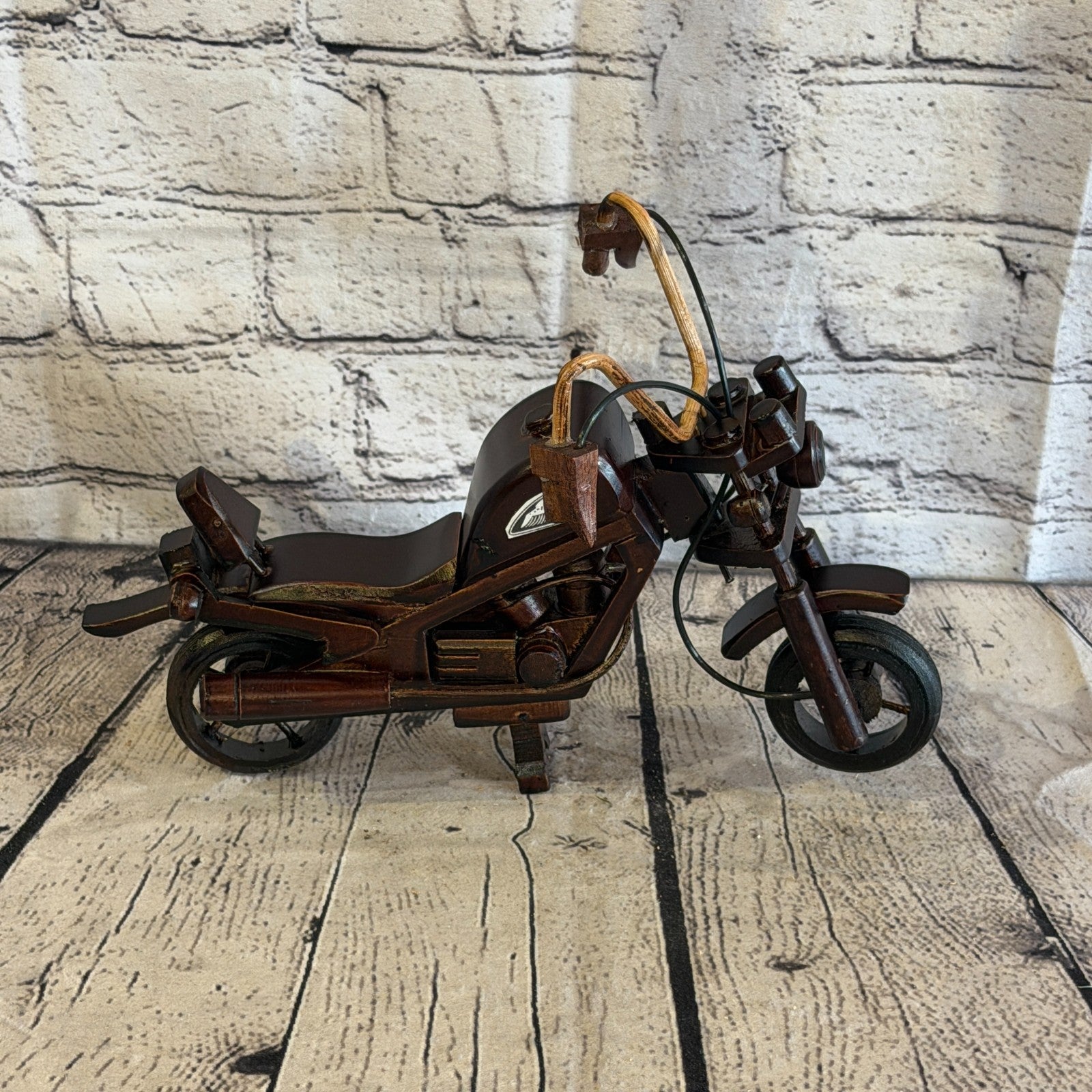 25cm Medium Dark Wood Motorbike Motorcycle Model Wooden Ornament Decorative Bike1
