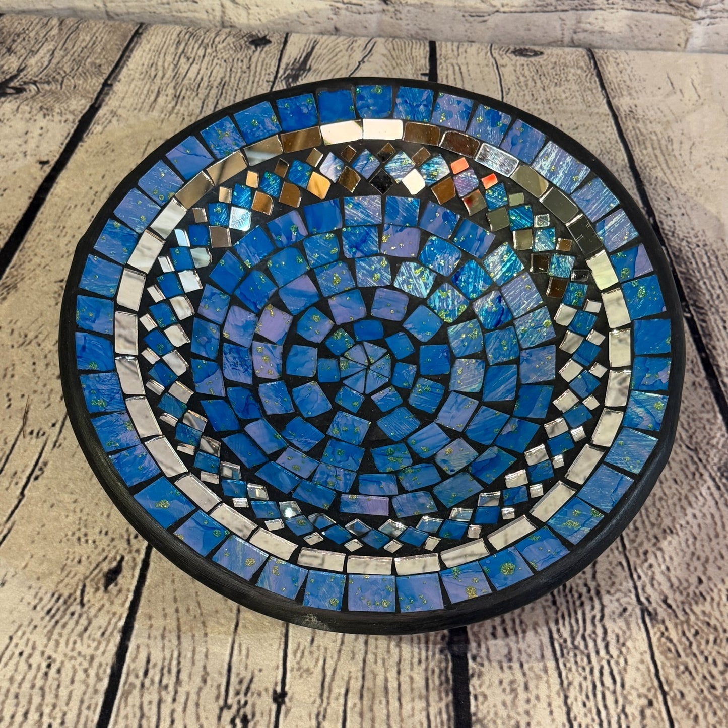 28cm Light Blue Round Mirror Mosaic Handmade Ceramic Glass Tile Bowl Fruit0