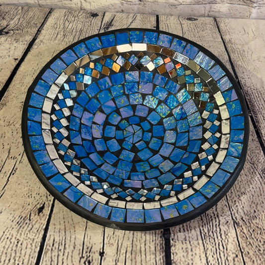 28cm Light Blue Round Mirror Mosaic Handmade Ceramic Glass Tile Bowl Fruit0