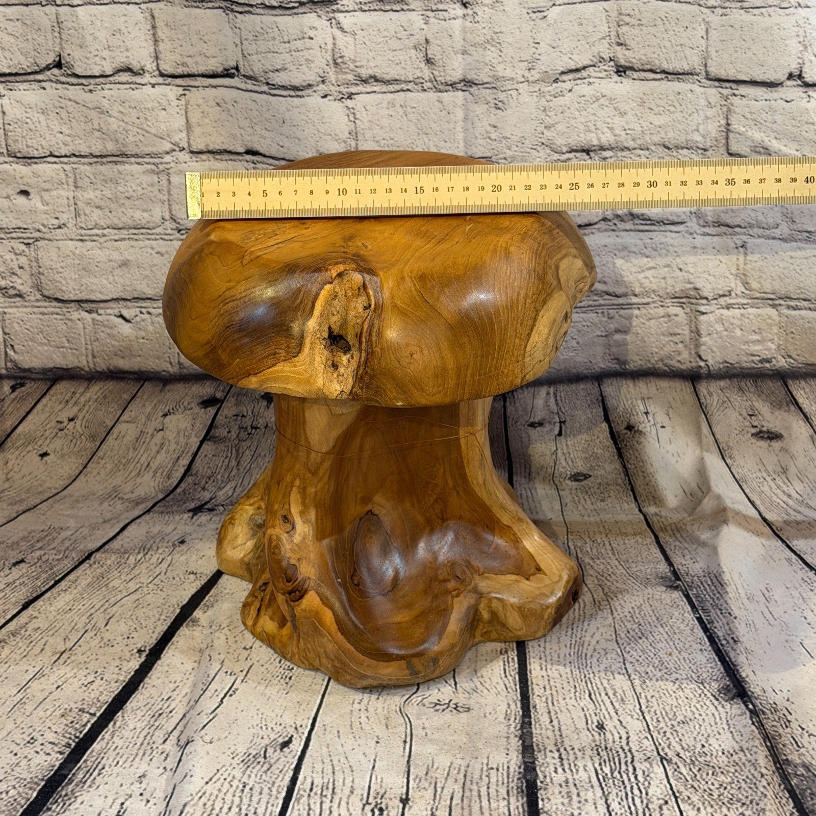 30cm x 25cm Flat Wooden Mushroom Toadstool Sculpture Garden Teak Root Ornament5
