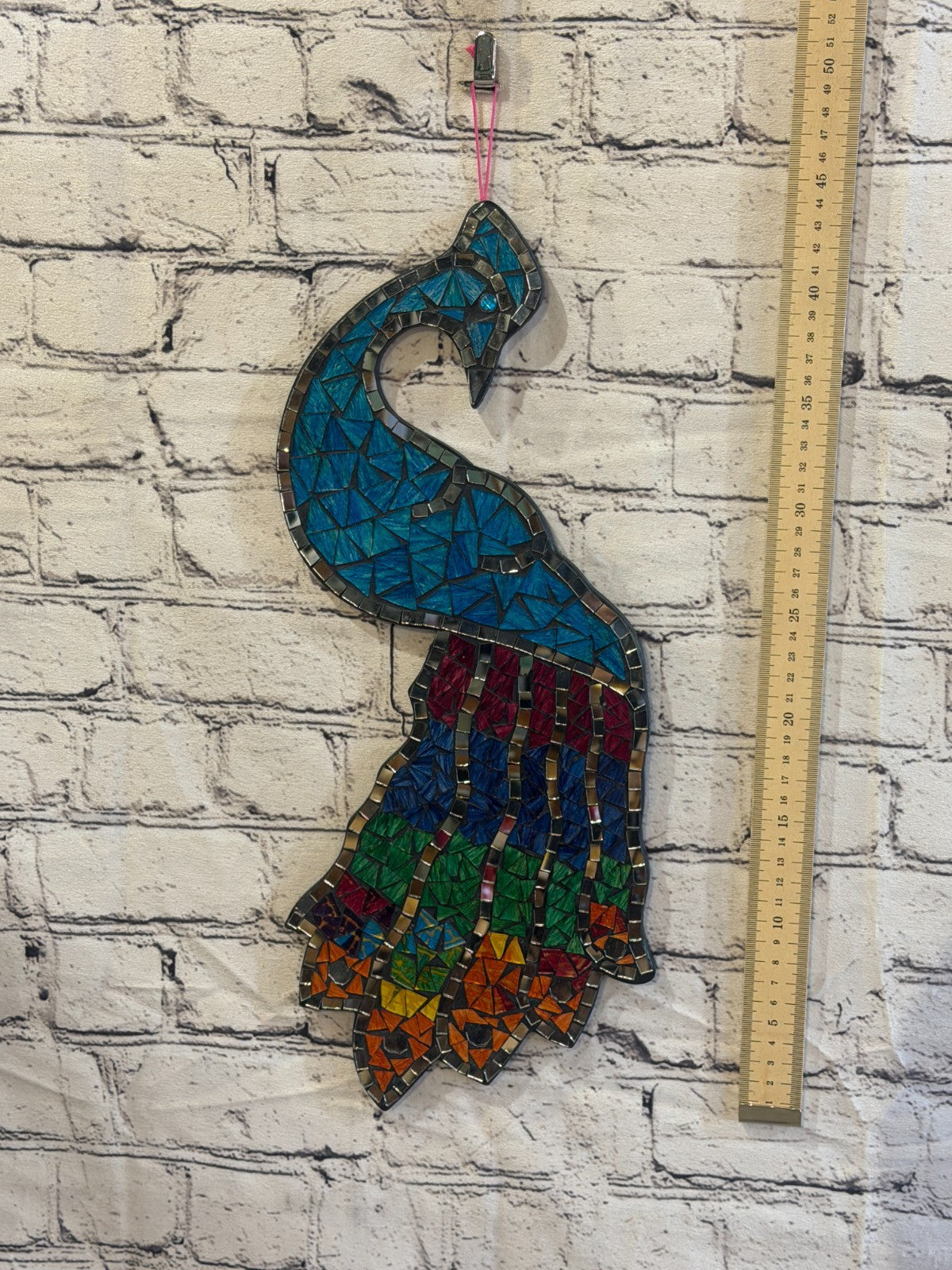 Rainbow Blue Peacock Mosaic Tile Wall Mirror 45cm x 20cm Handmade New4