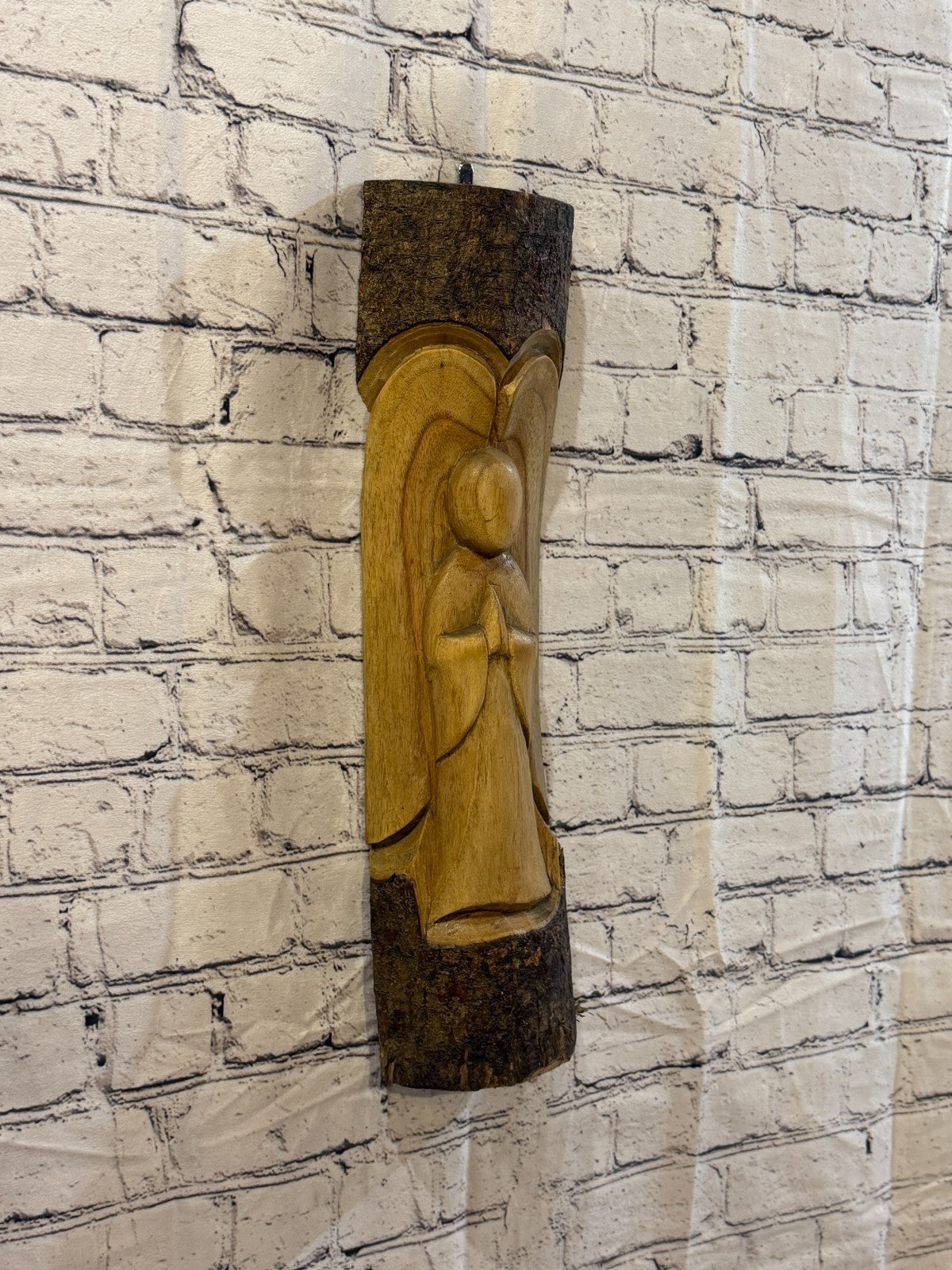 Praying Angel Design 50cm Hand Carved Wizard Tree Trunk Wood Fairtrade1