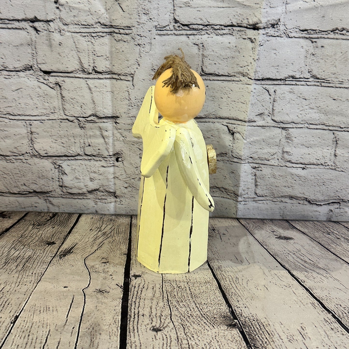 25cm x10cm White Cream Angel Gold Heart Handcrafted Wood Xmas Christmas Ornament3