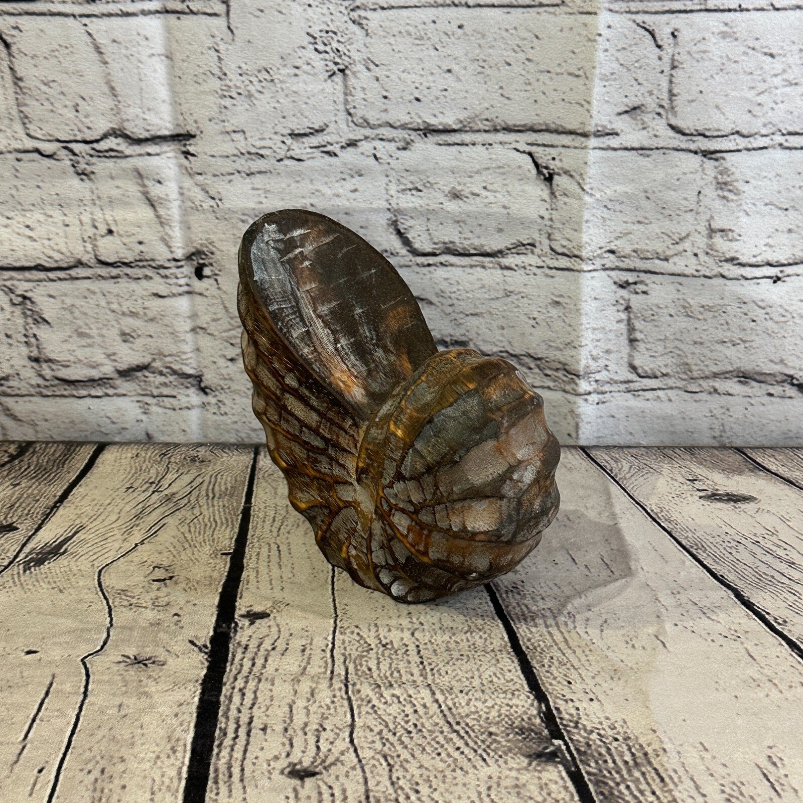 15cm Brown Polish Nautilus Shell Ornament Decor Carved Light Wood Parcel Figure2