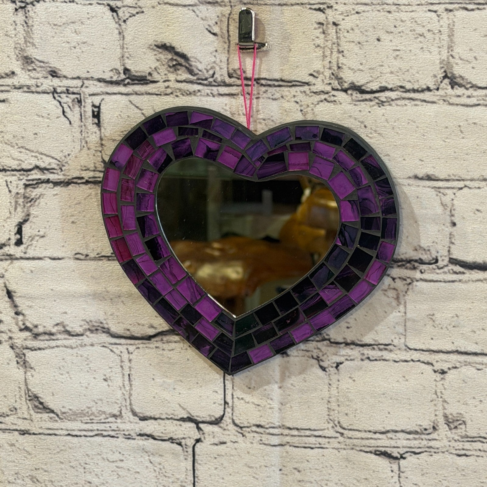 Purple Heart Shape Mosaic Tile Wall Mirror 20cm x 15cm 8 Inches Handmade New2