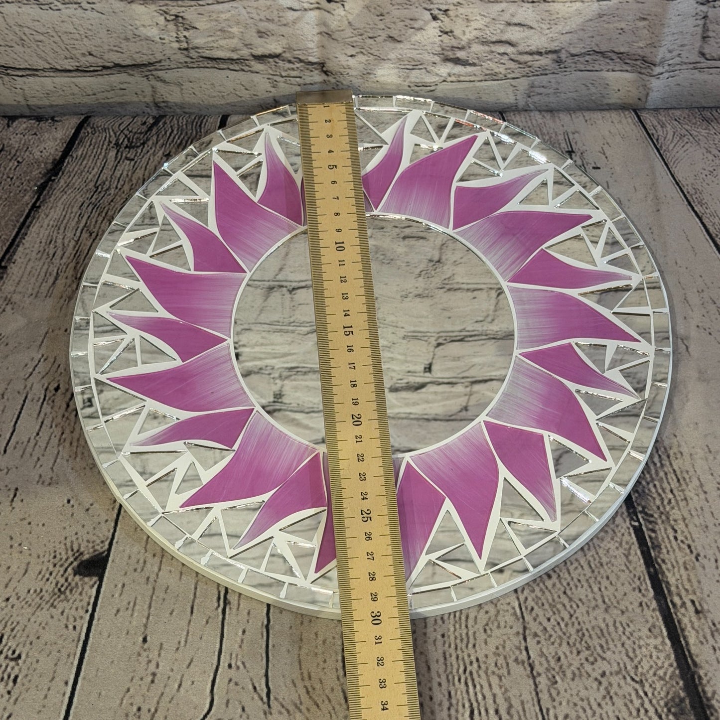 Pink Sun Flame Mosaic Tile Wall Mirror 30cm x 30cm 12 Inches Handmade4