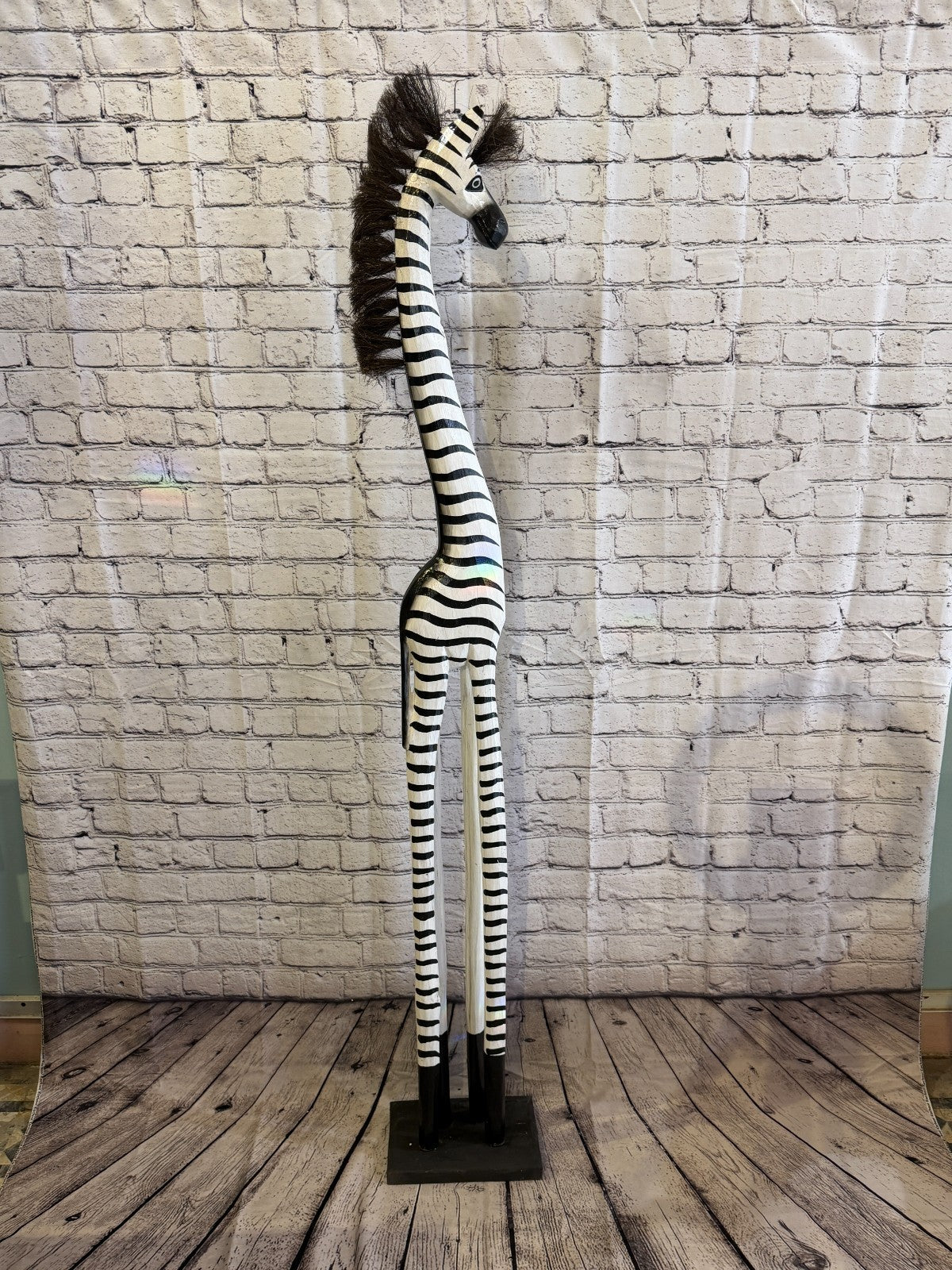 150cm Painted Wooden Zebra Standing Single Carved Solid Wood Zebra Handmade3