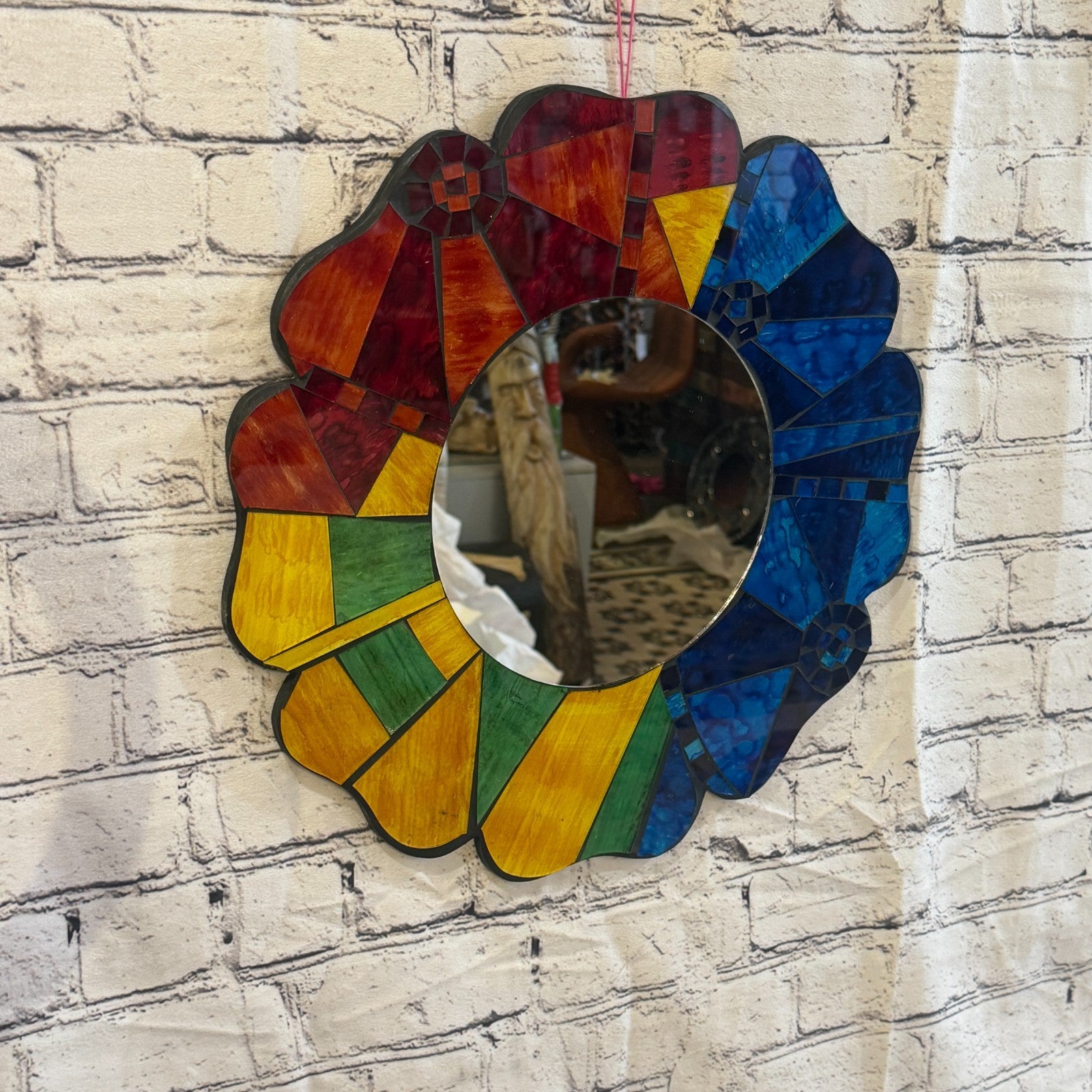 Rainbow Flower Shape Black Mosaic Tile Wall Mirror 40cm x 40cm 16Inches Handmade0