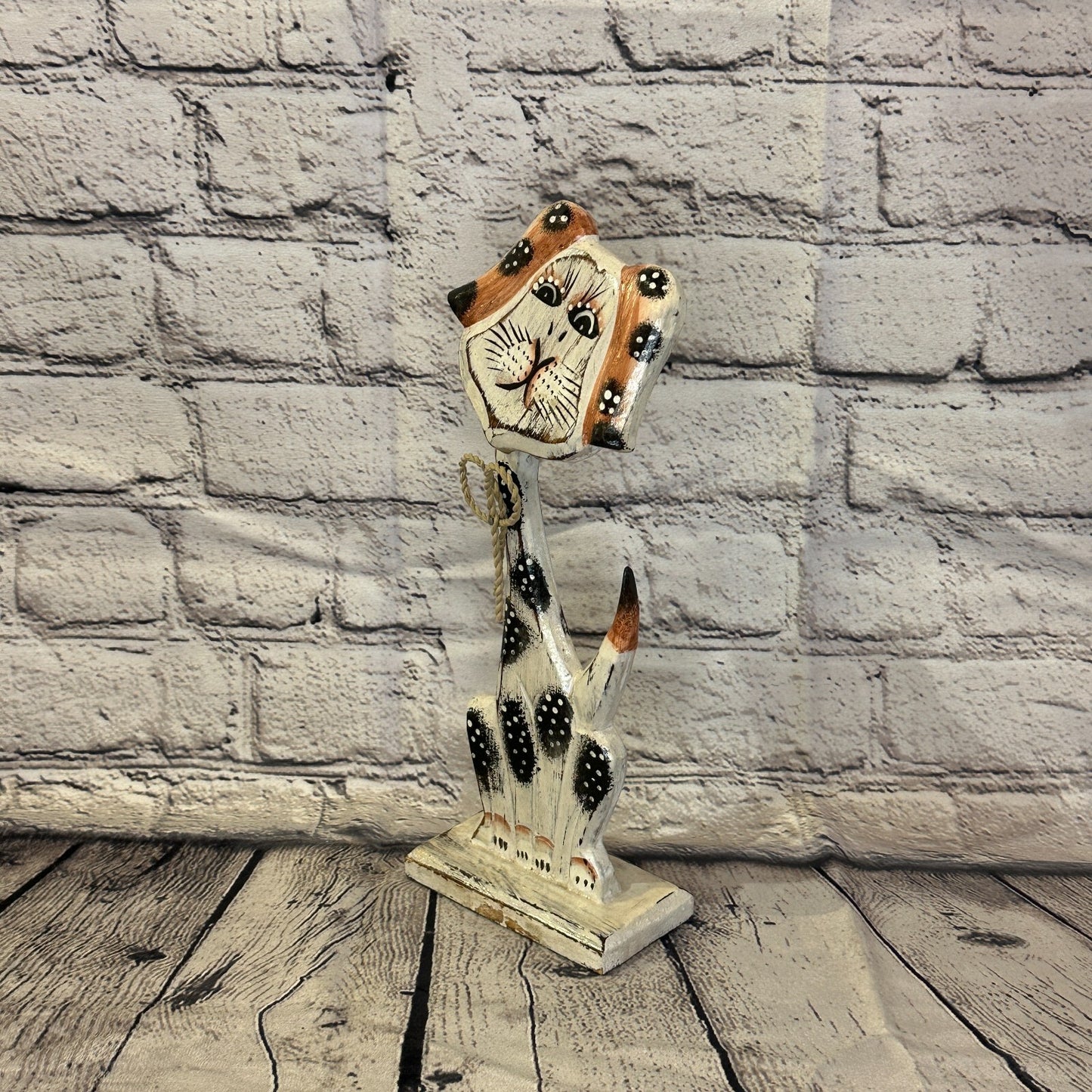 White Wooden Dog Shabby Pattern 30cm x 10cm Handmade and Fairtrade1