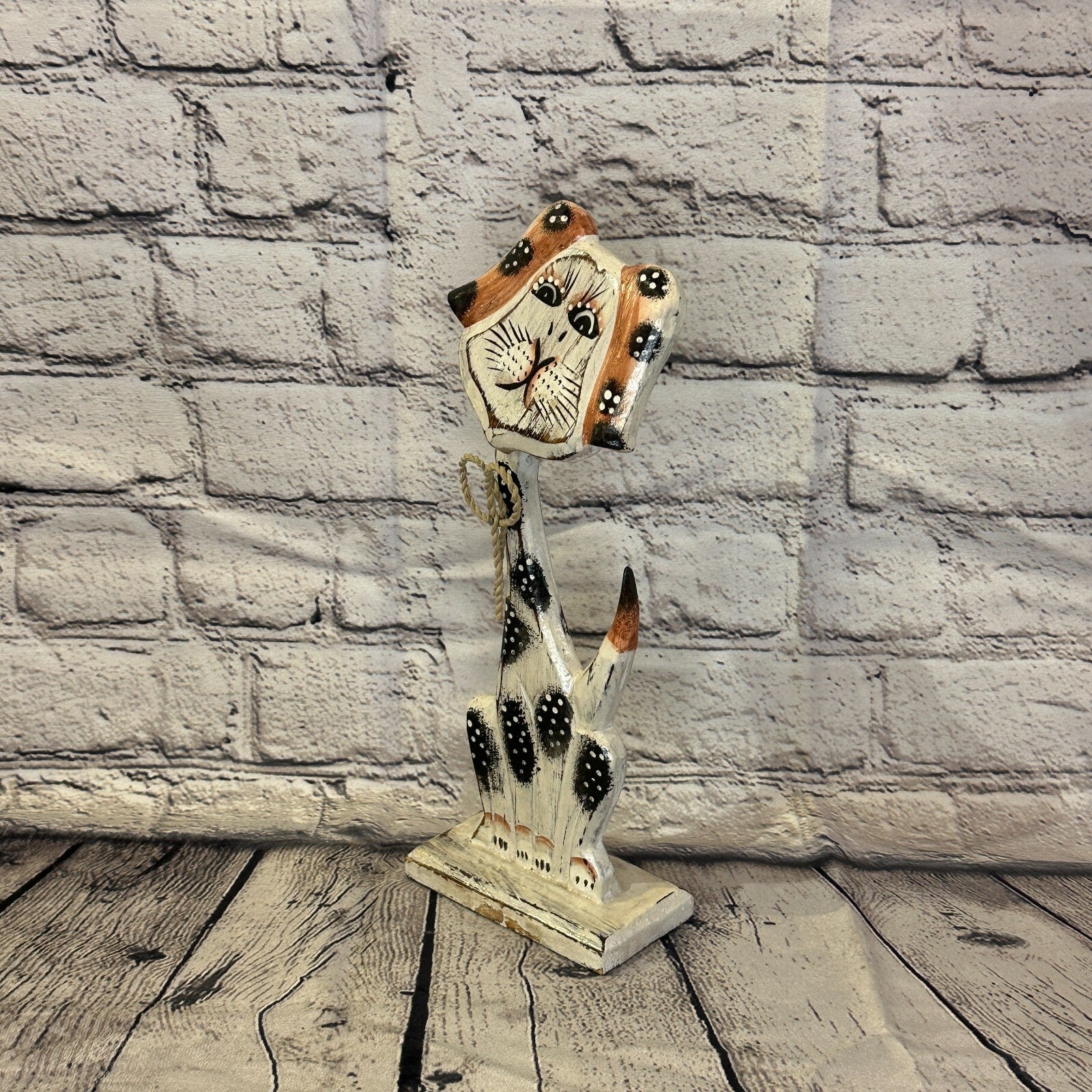 White Wooden Dog Shabby Pattern 30cm x 10cm Handmade and Fairtrade1