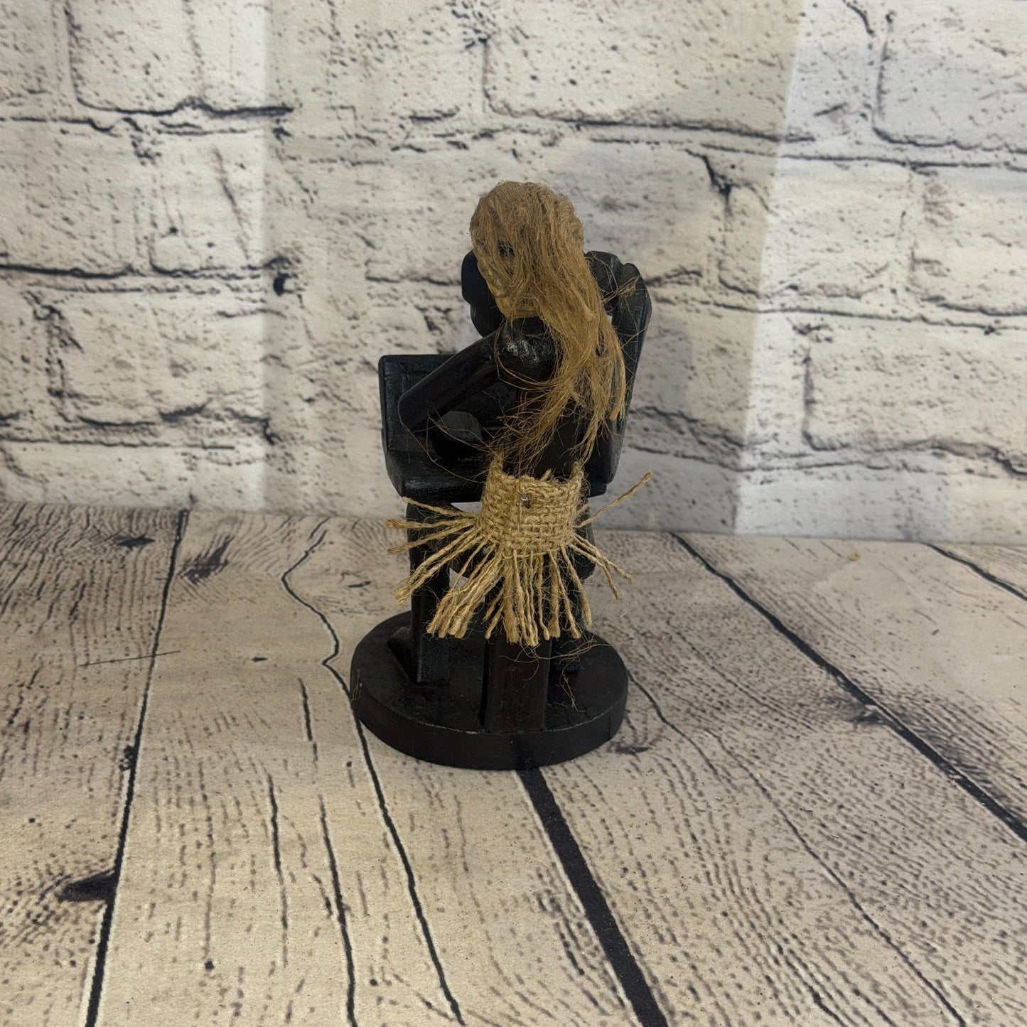 15cm Computer Phone African Tribal Warrior Man Figure Statue Wood Hand Carved4