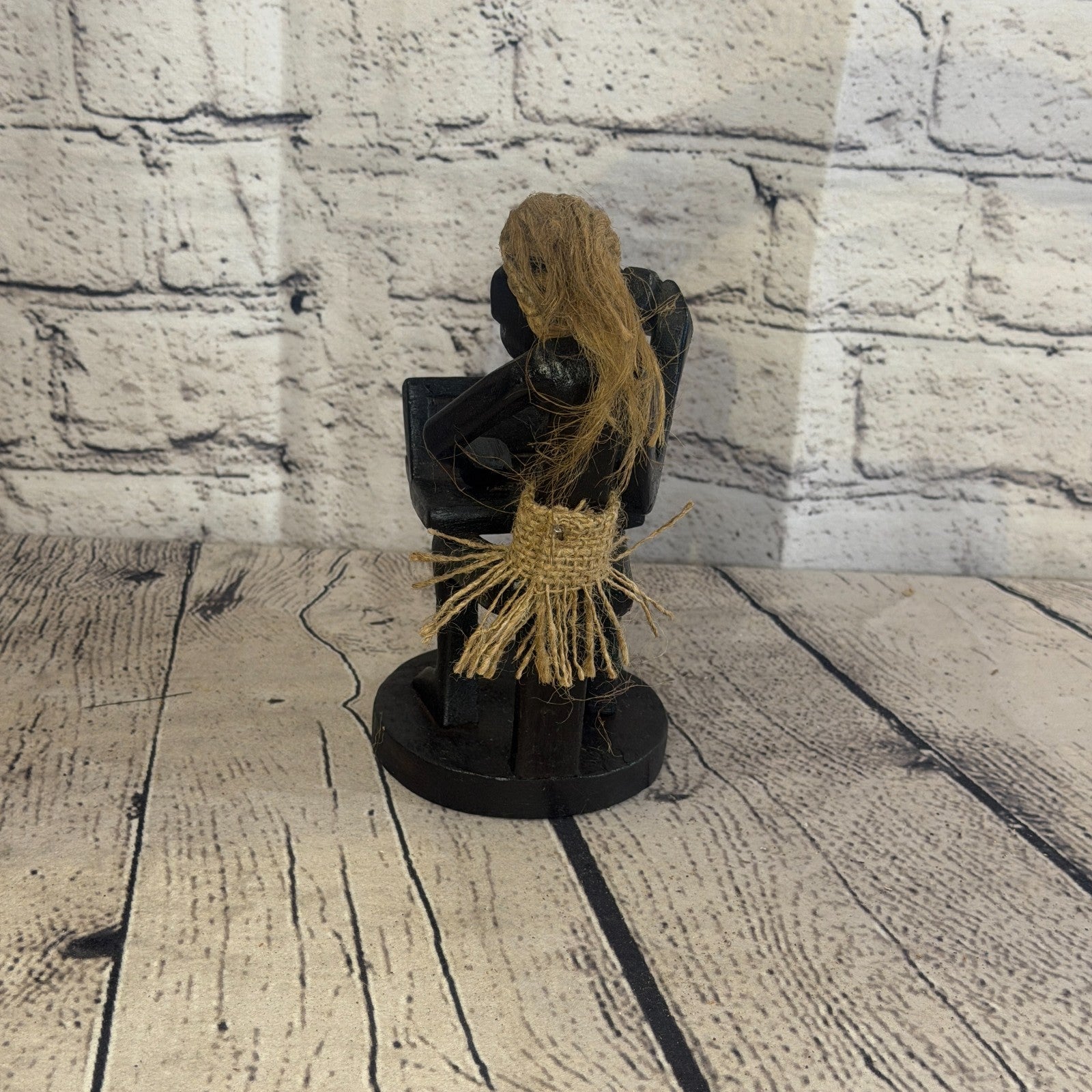 15cm Computer Phone African Tribal Warrior Man Figure Statue Wood Hand Carved4