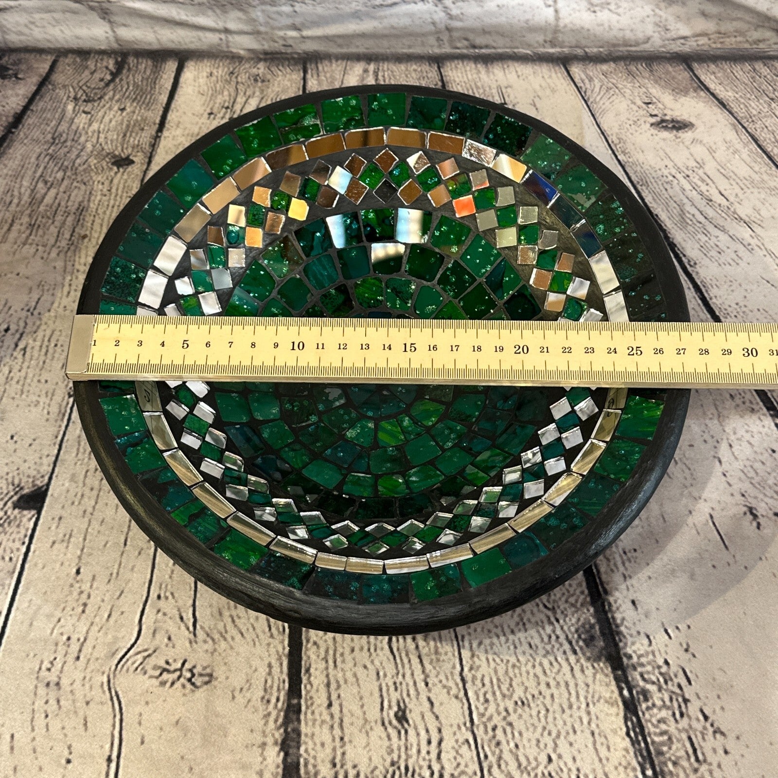 28cm Green Round Mosaic Handmade Ceramic Glass Tile Bowl Fruit1