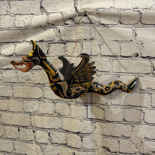 40cm Black Dragon Folk Art Carved Wood Flying Winged Mobile Spirit Guardian0