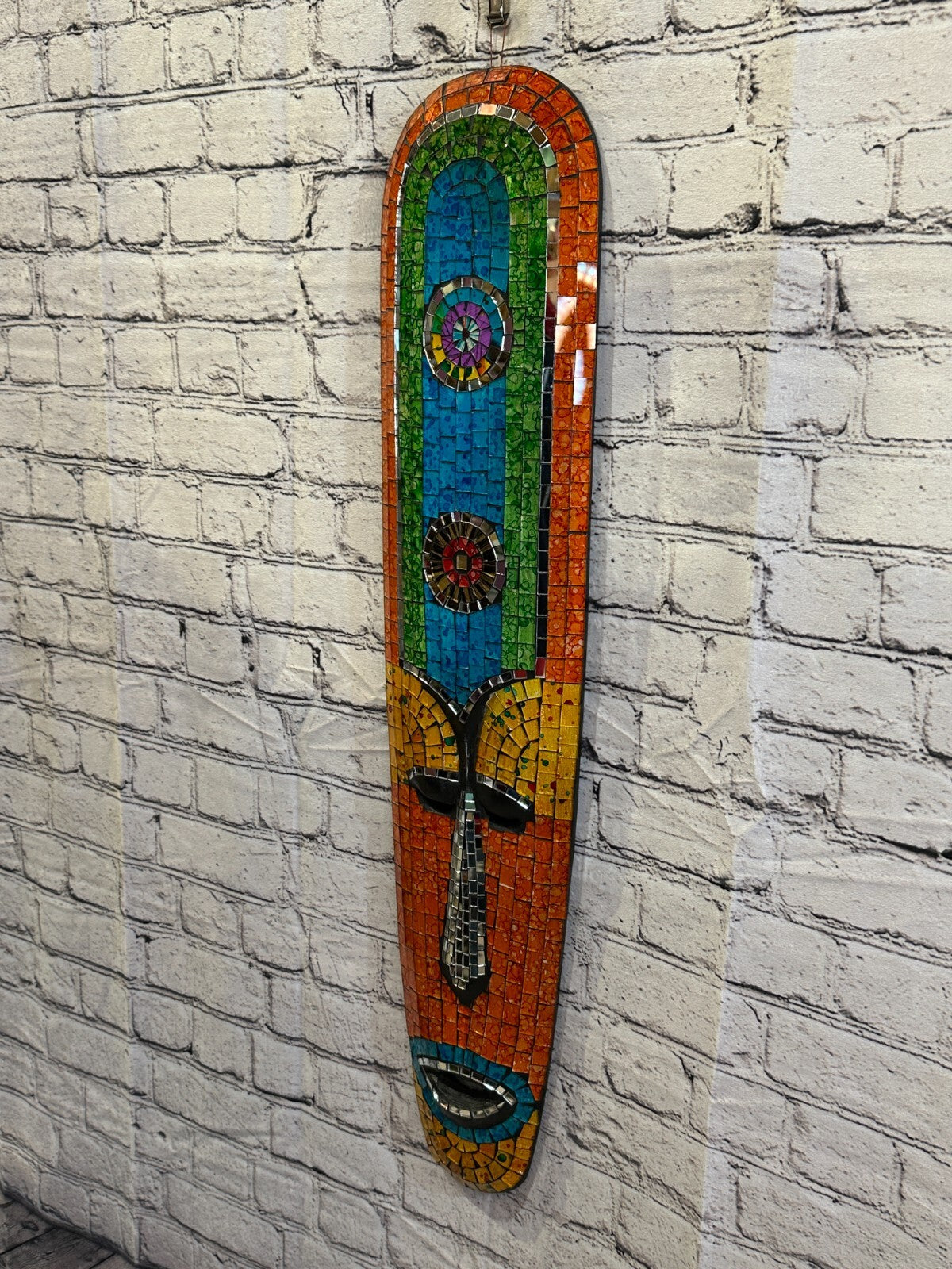 80cm Mosaic Mirror Mask Carved Painted Ethnic Tribal Wall Art Handmade Design 51