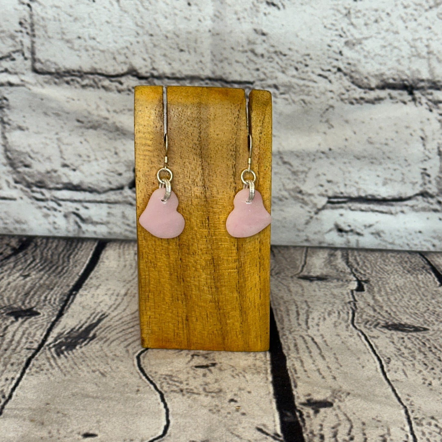 Pink Recycled Heart Silver Plate Dangle Drop Earrings Handmade UK Jewellery0