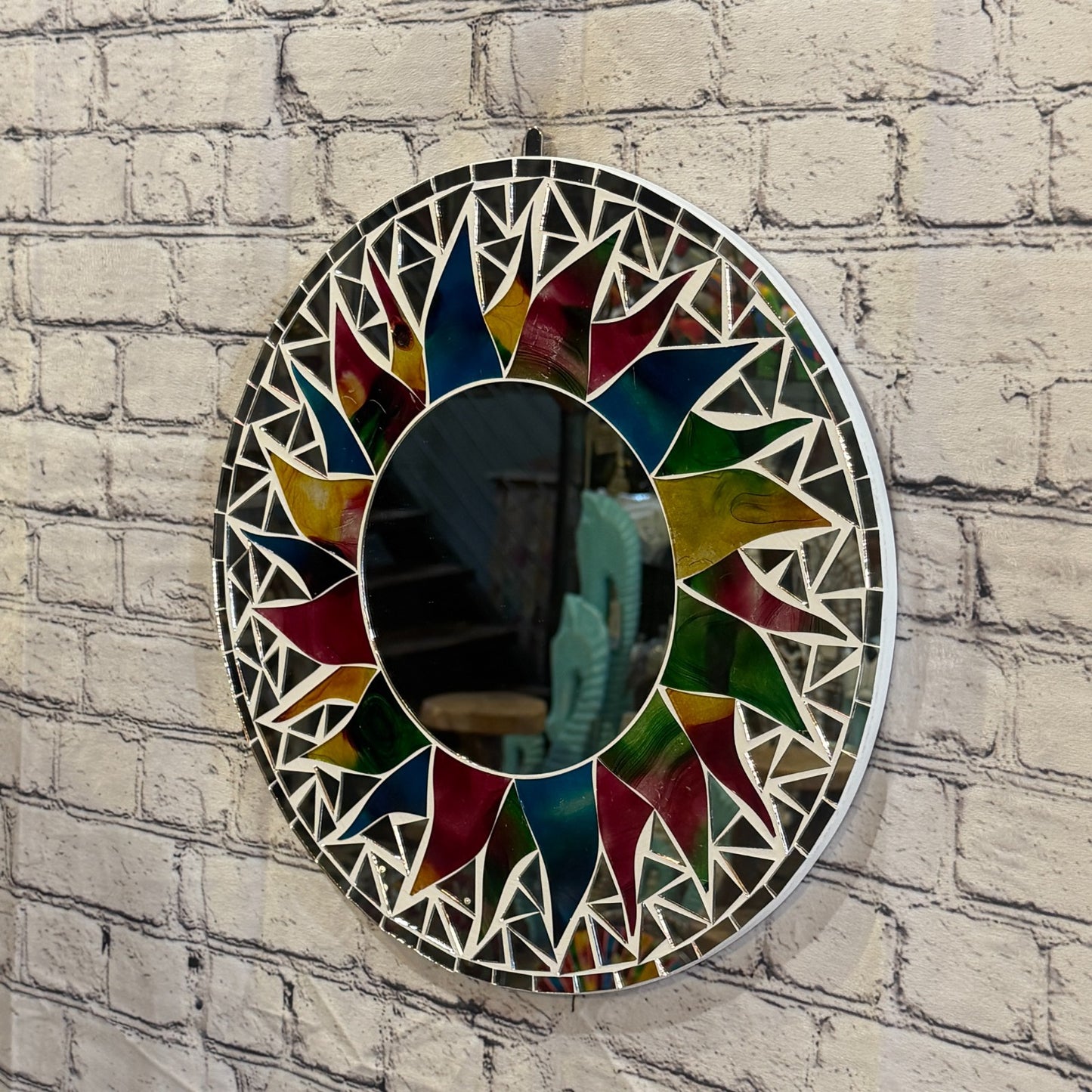 Rainbow White Sun Flame Mosaic Tile Wall Mirror 40cm x 40cm 16 Inches Handmade1